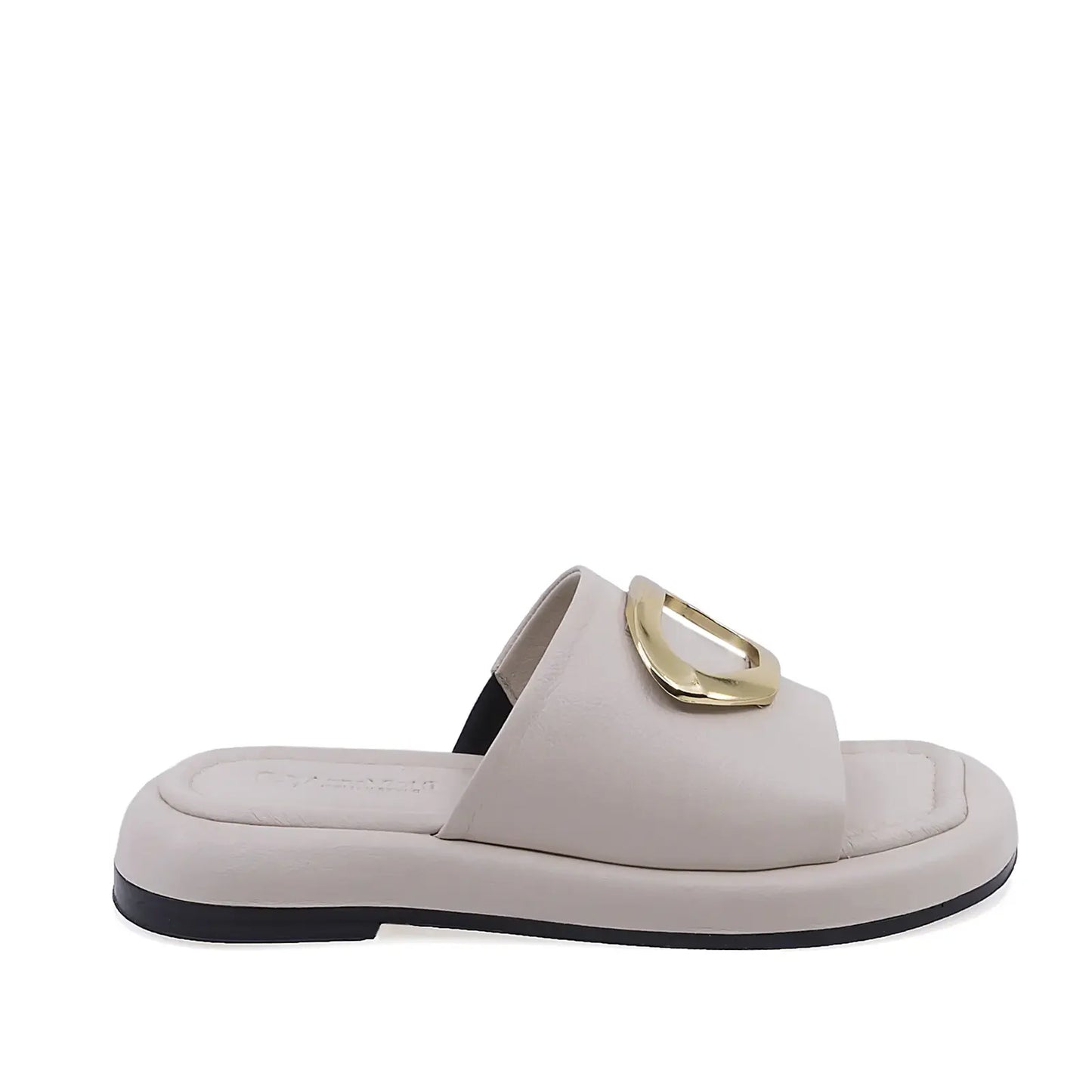 Papuci dama casual Anna Viotti D19-135 din piele naturala bej vedere lateral dreapta cu toc confortabil