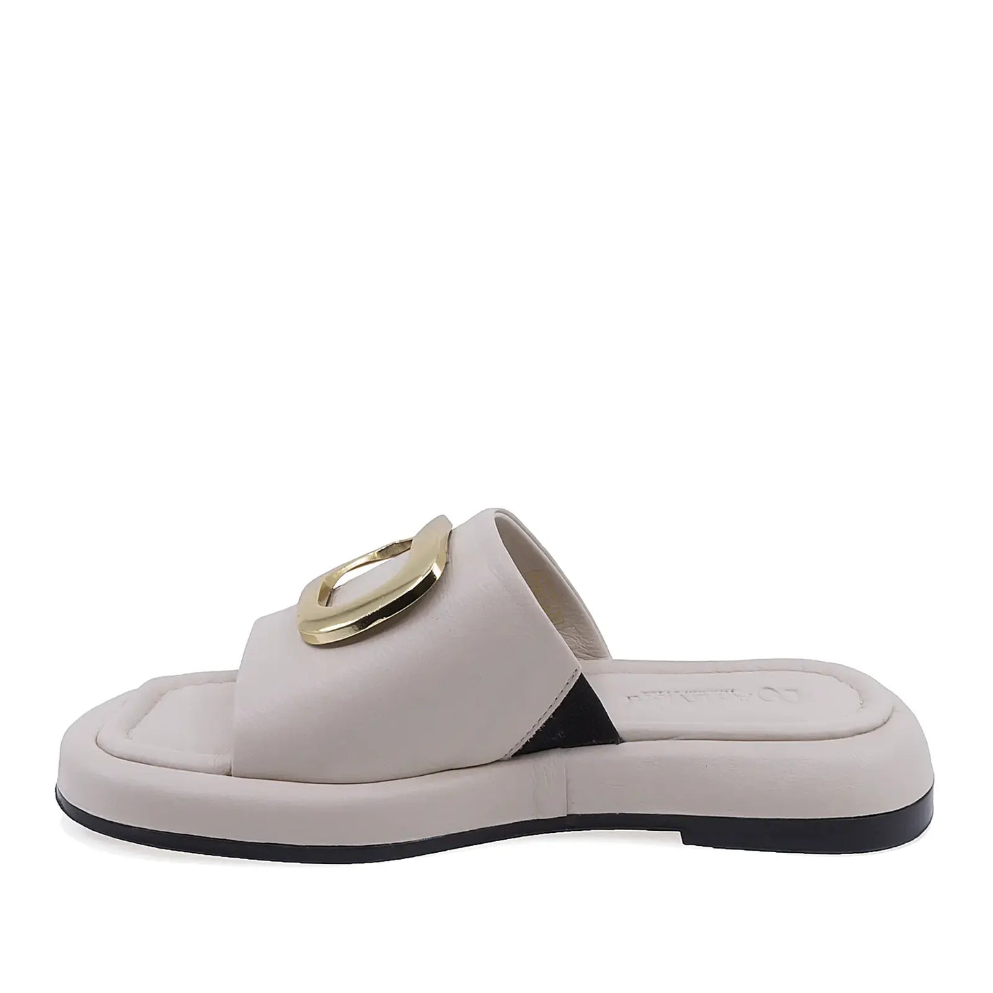 Papuci dama casual piele naturala Anna Viotti D19-135 bej vedere lateral stanga design modern