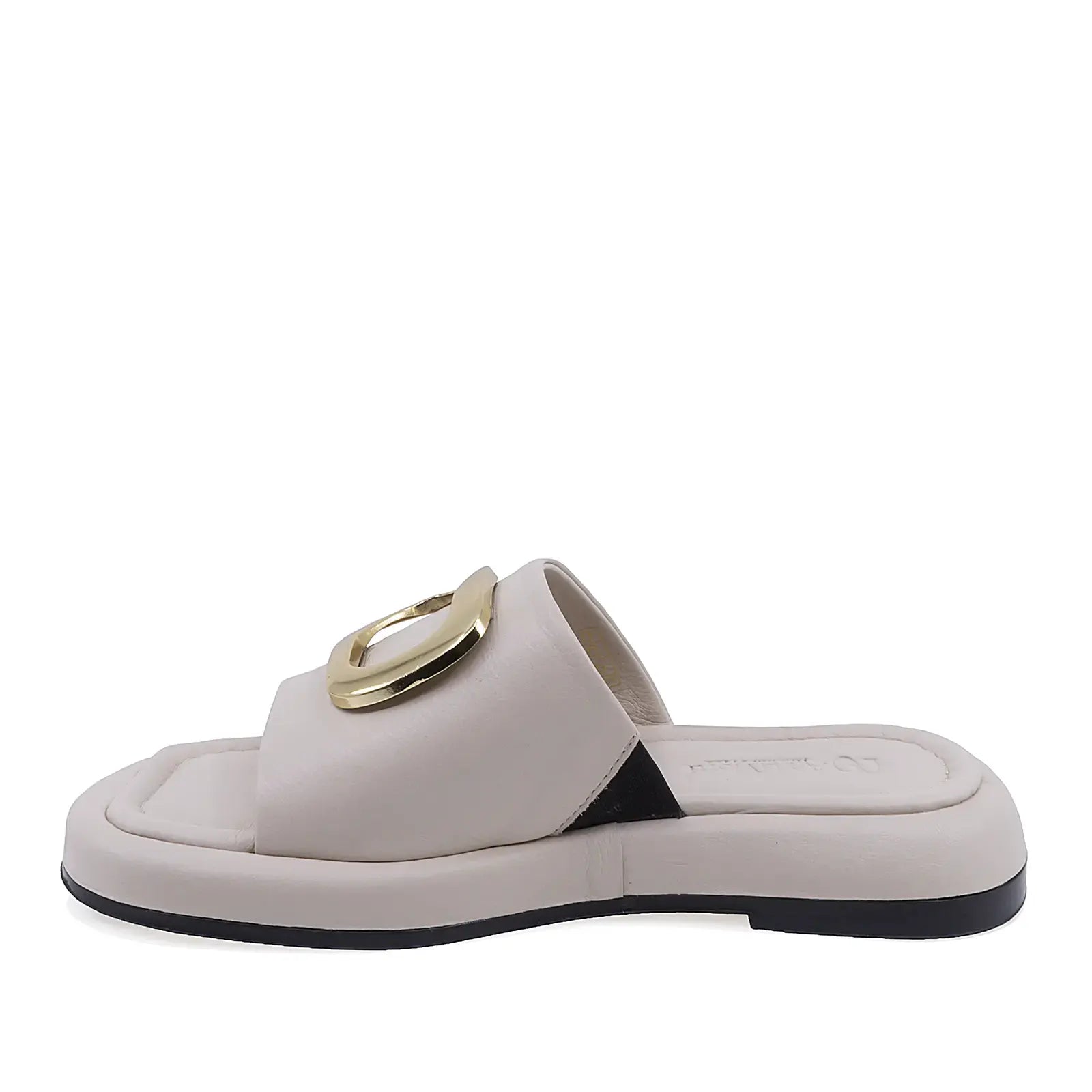 Papuci dama casual piele naturala Anna Viotti D19-135 bej vedere lateral stanga design modern