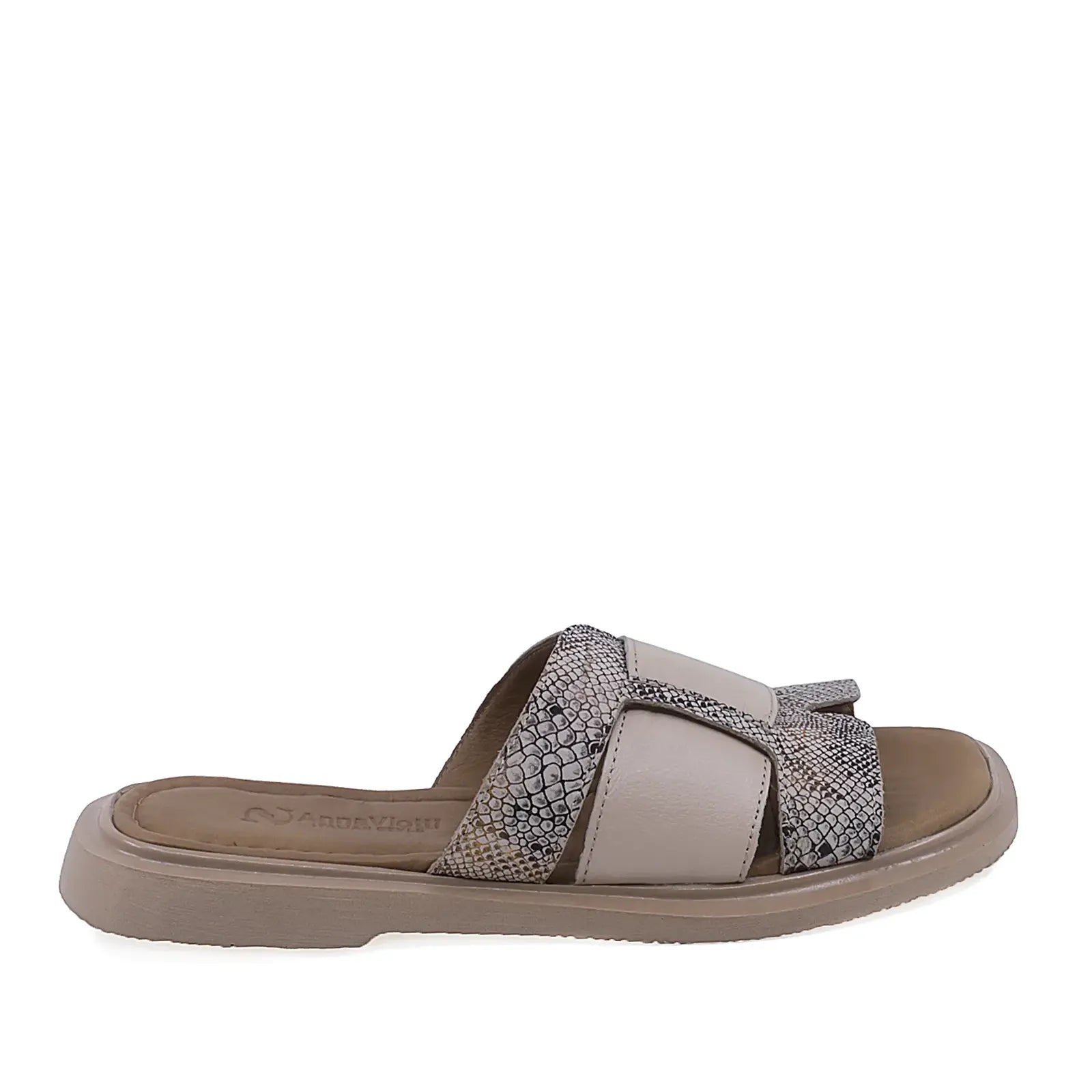Papuci dama casual Anna Viotti D57-618 din piele naturala bej vedere laterala dreapta cu design modern de vara