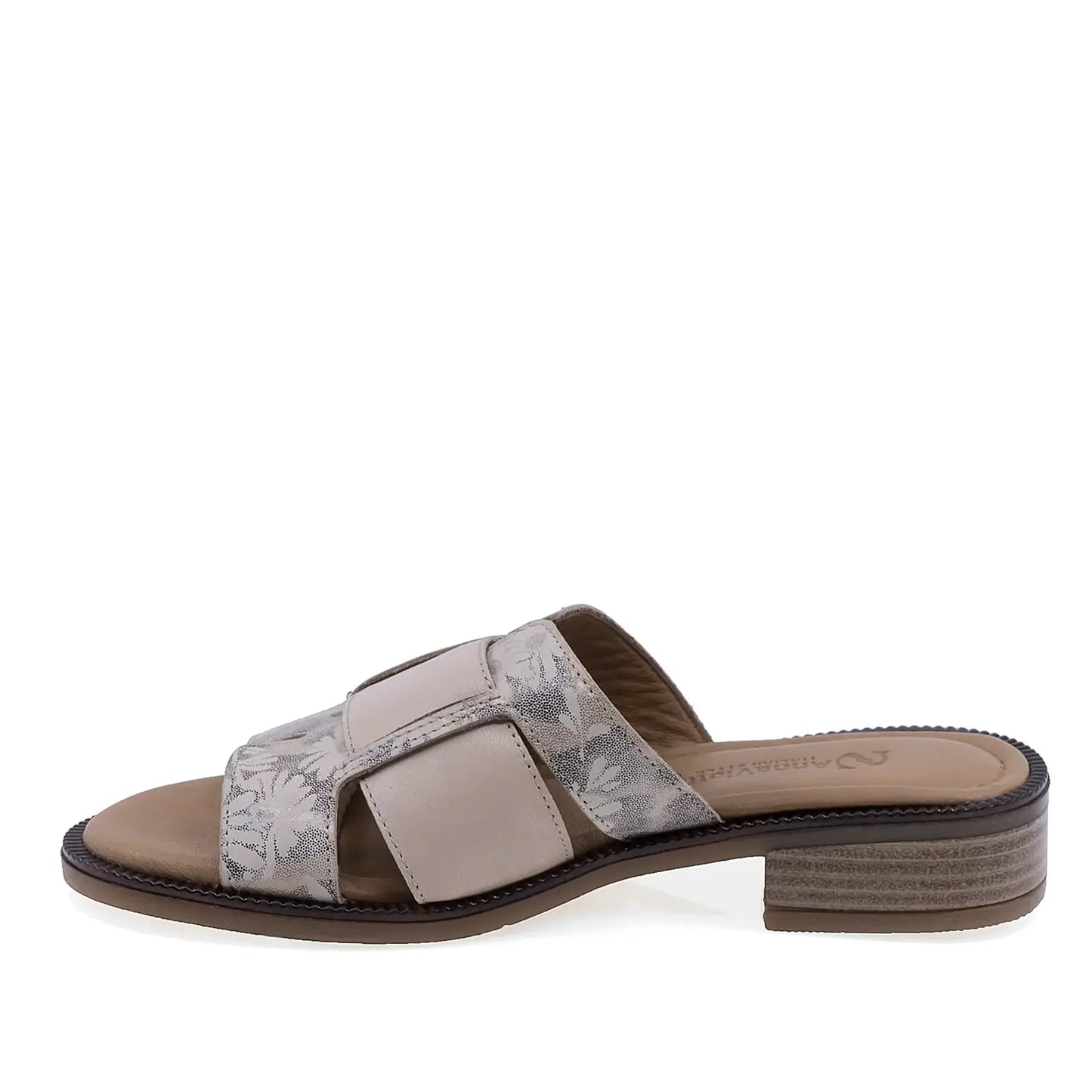 Papuci dama casual piele naturala Anna Viotti D57-26306 crem cu flori vedere laterala stanga design elegant de vara