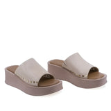 Papuci dama casual Anna Viotti D202-82160 din piele naturala ivory vedere din fata cu platforma comoda