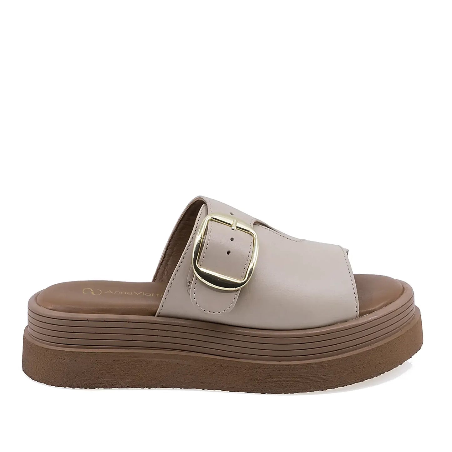 Papuci dama casual Anna Viotti D202-82369 din piele naturala ivory vedere lateral dreapta cu platforma confortabila