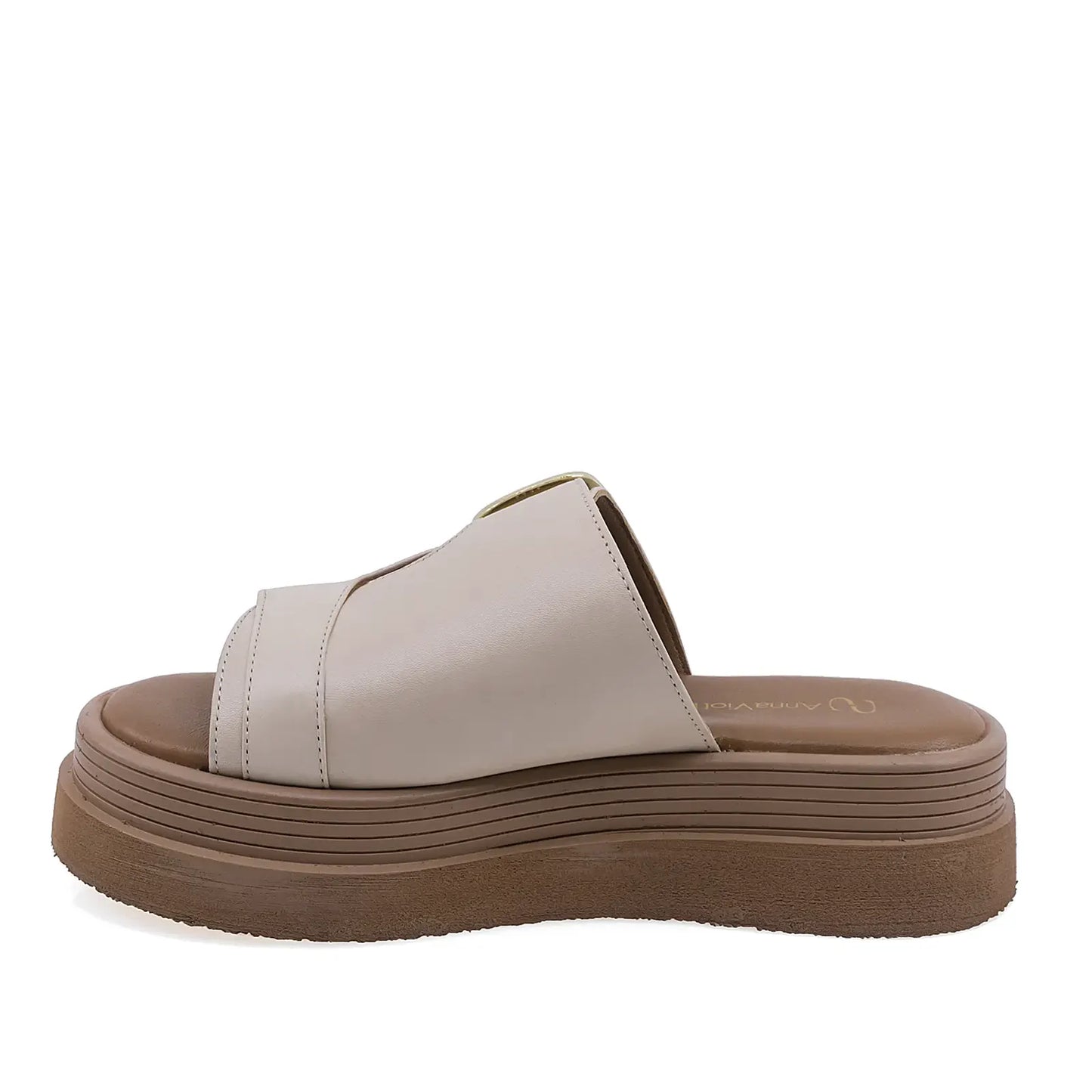 Papuci dama casual piele naturala Anna Viotti D202-82369 ivory vedere lateral stanga design modern