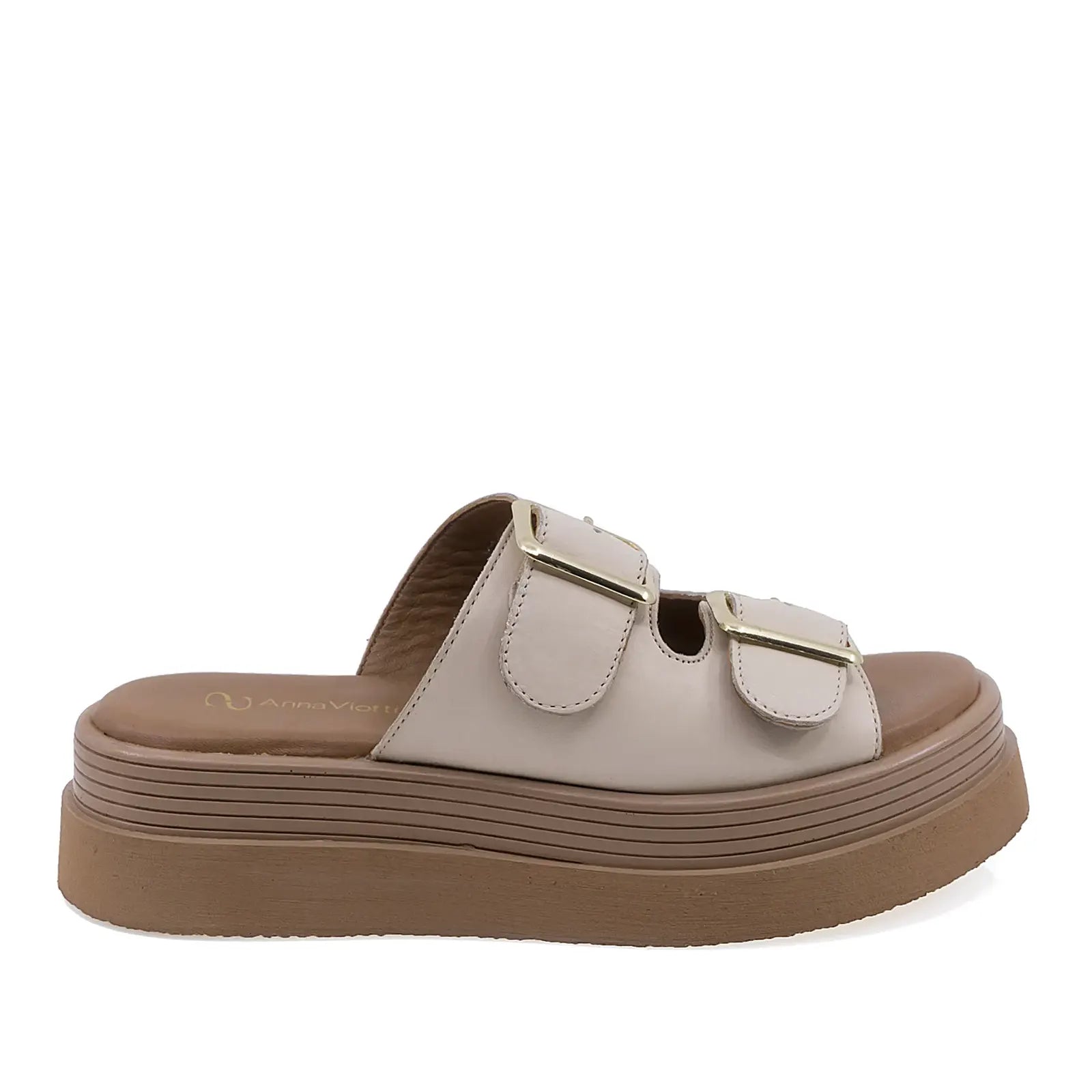 Papuci dama casual Anna Viotti D202-82370 din piele naturala ivory vedere laterala dreapta confortabili