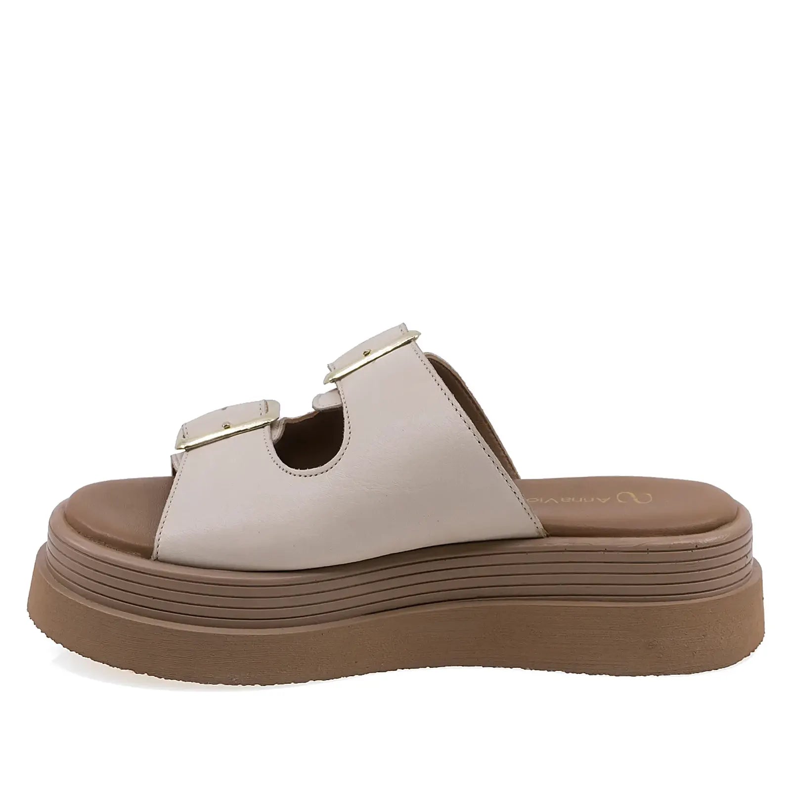 Papuci dama piele naturala Anna Viotti D202-82370 ivory vedere laterala stanga design modern