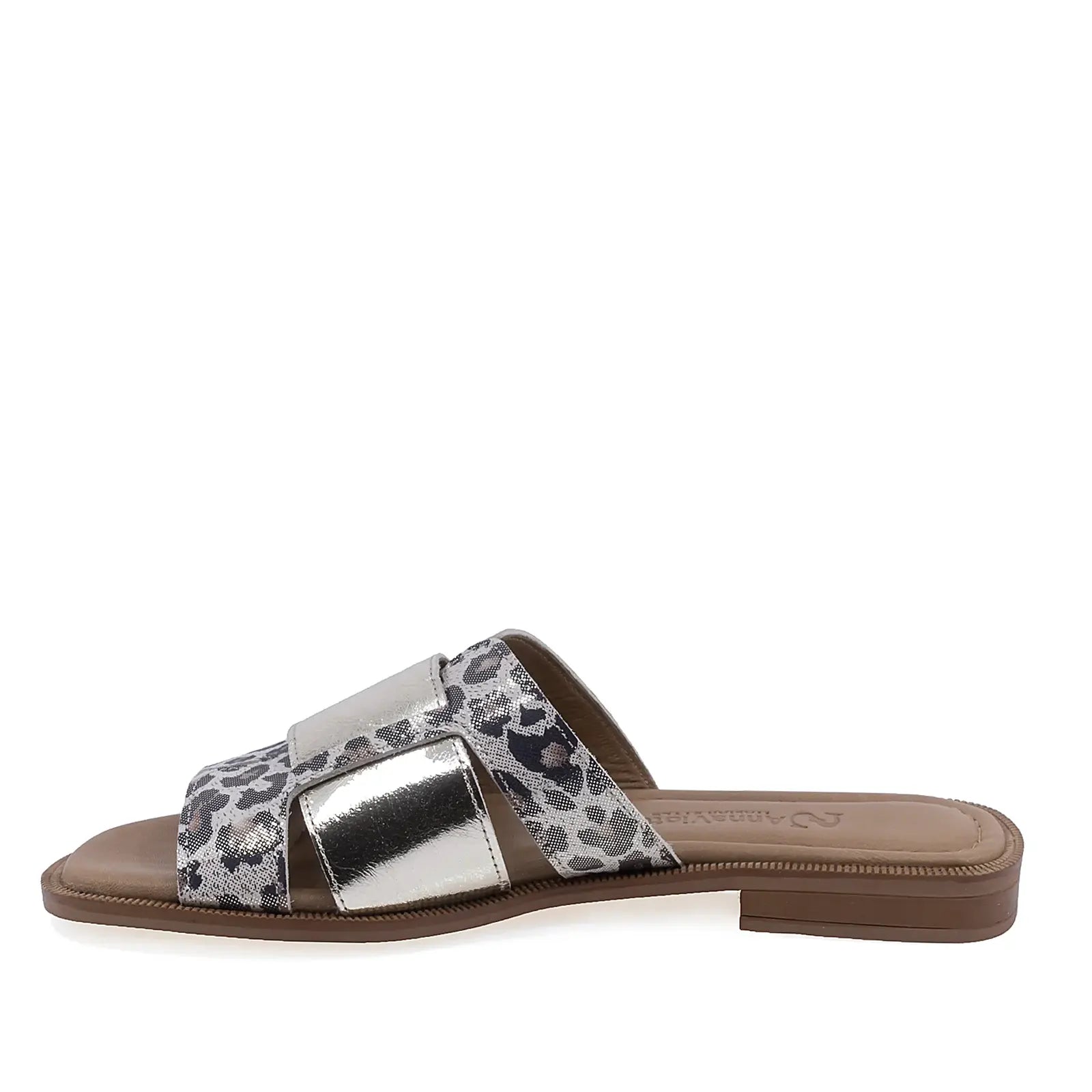 Papuci dama casual eleganti piele naturala Anna Viotti D57-16231 leopard auriu vedere lateral stanga