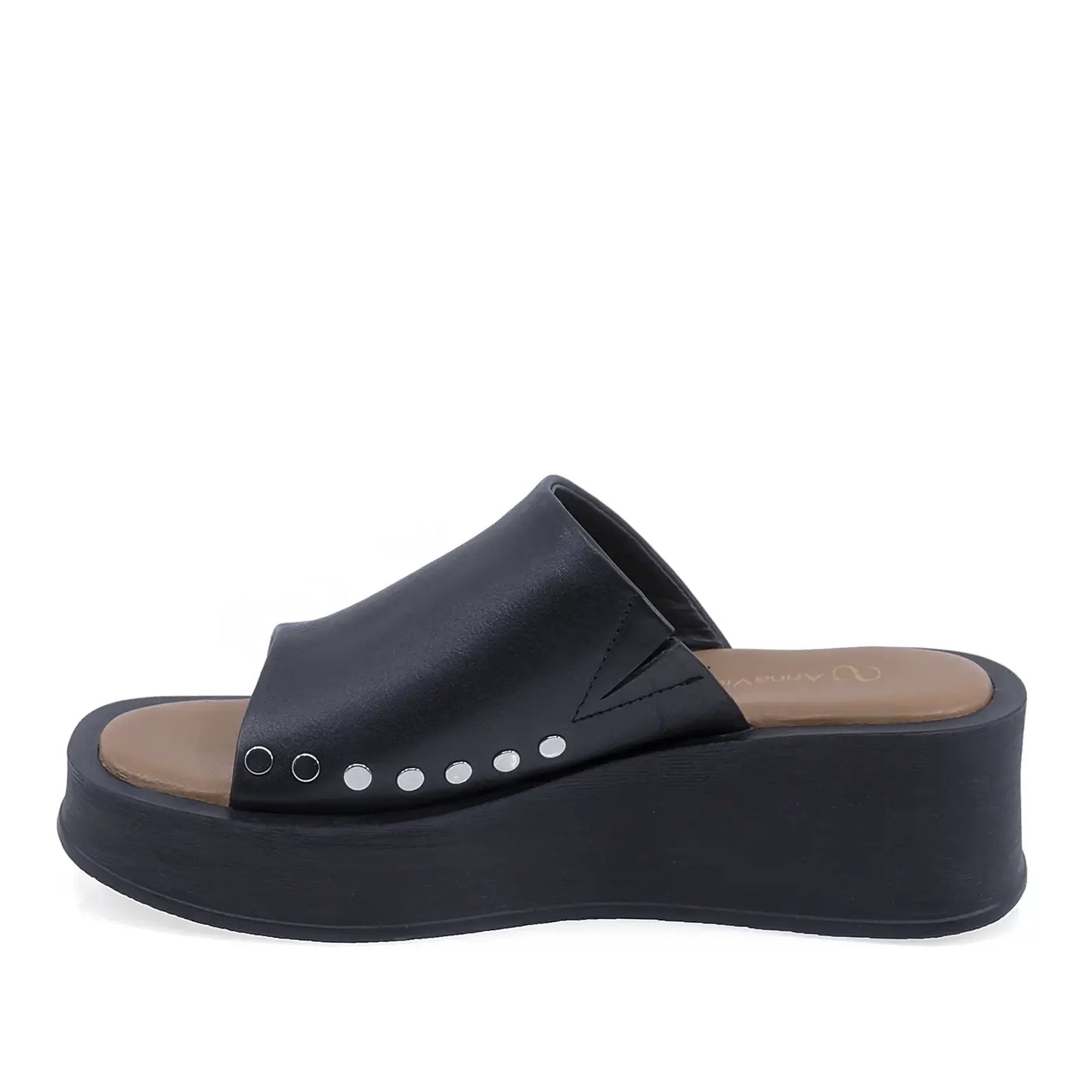 Papuci dama casual piele naturala Anna Viotti D202-82160 negri vedere lateral stanga design modern