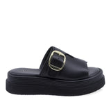 Papuci dama casual Anna Viotti D202-82369 din piele naturala negri vedere lateral dreapta cu platforma confortabila