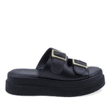Papuci dama casual Anna Viotti D202-82370 din piele naturala negri vedere lateral dreapta cu platforma confortabila