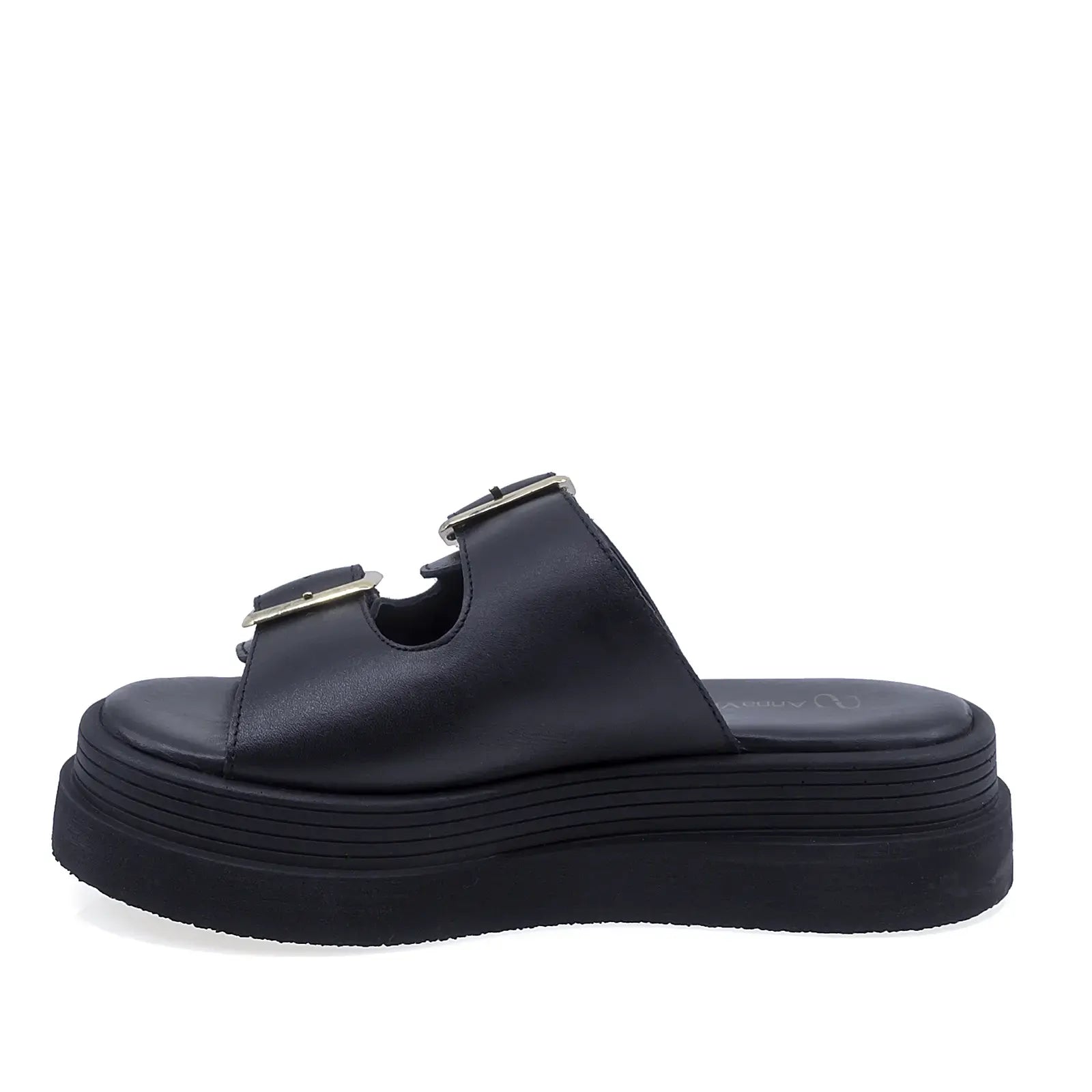 Papuci dama casual piele naturala Anna Viotti D202-82370 negri vedere lateral stanga design modern
