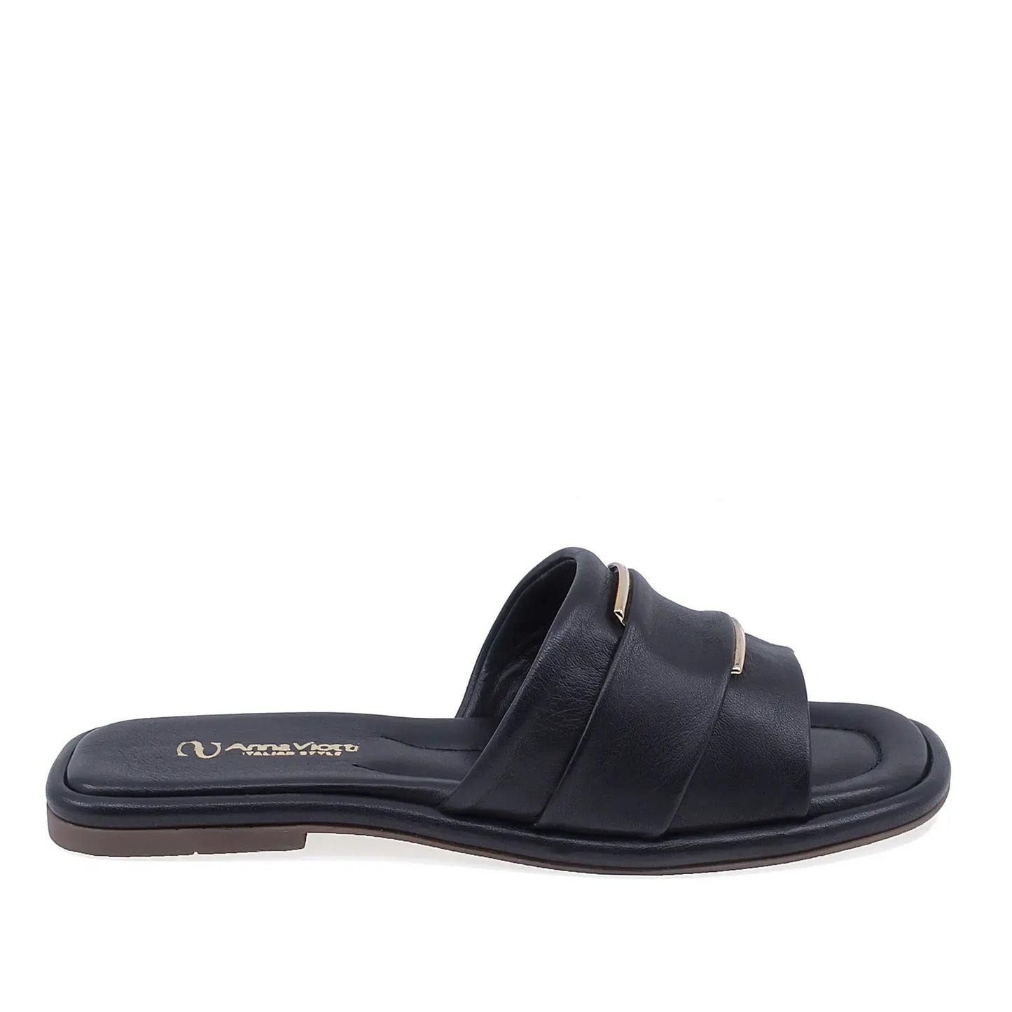Papuci dama casual Anna Viotti D75-29622 din piele naturala negri vedere lateral dreapta comozi