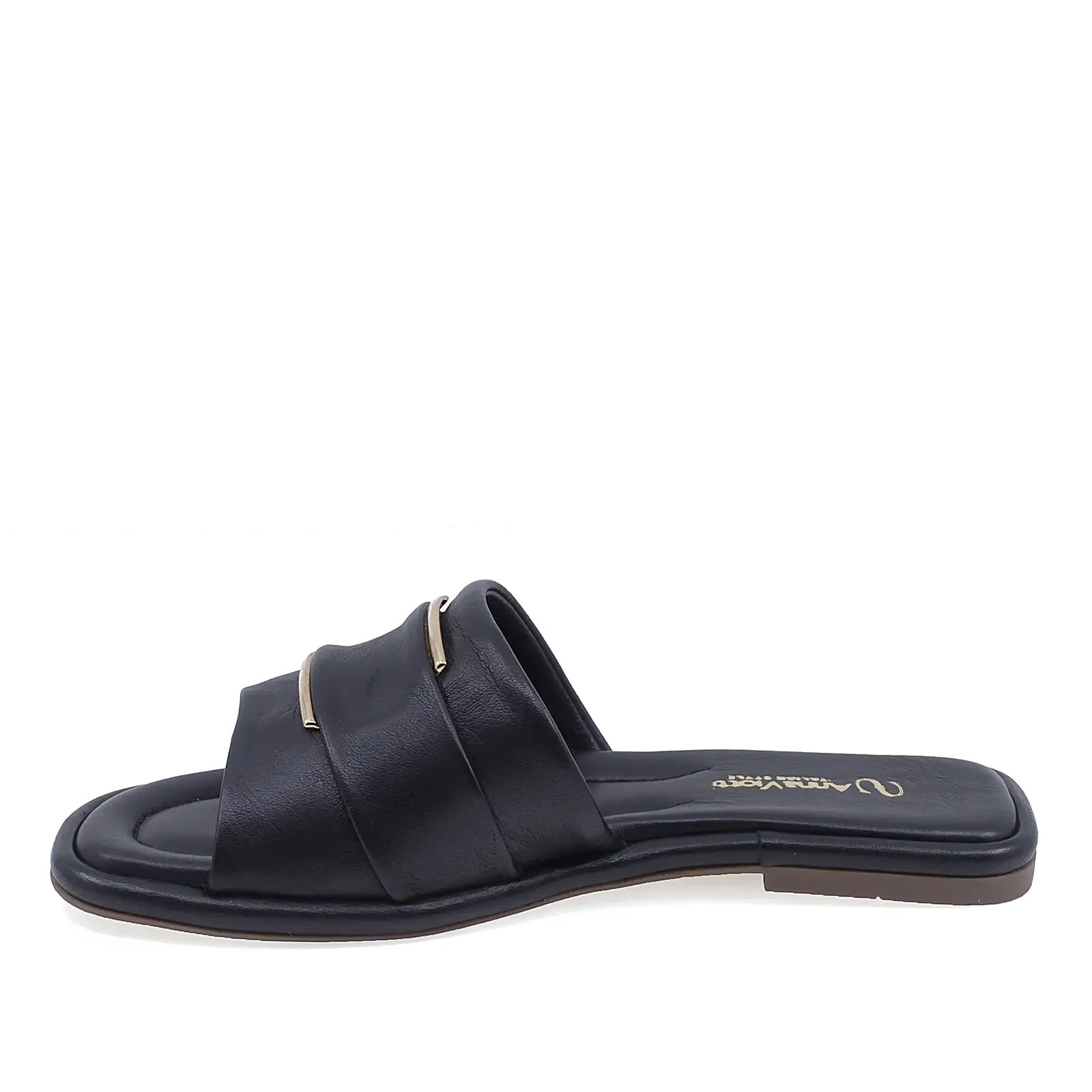 Papuci dama casual piele naturala Anna Viotti D75-29622 negri vedere lateral stanga stil modern