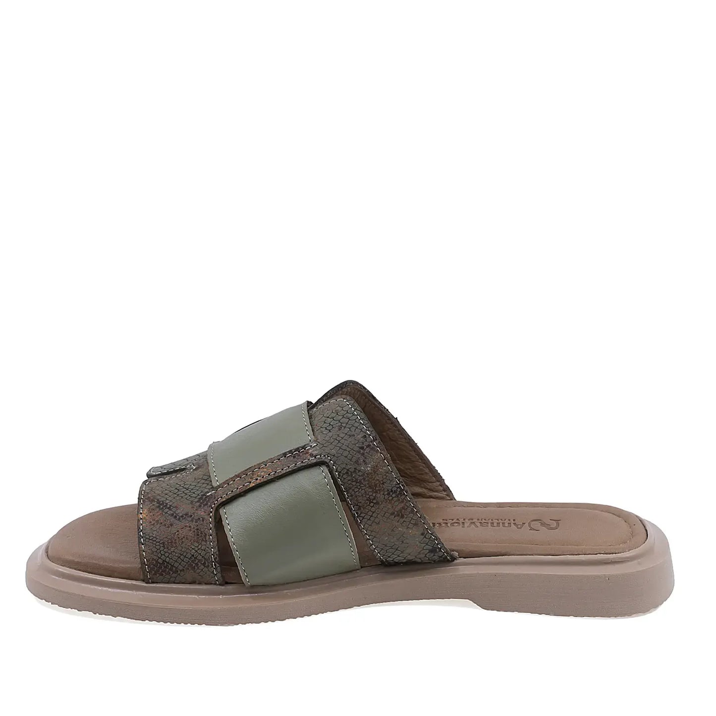 Papuci dama casual piele naturala Anna Viotti D57-618 verde vedere laterala stanga design modern de vara