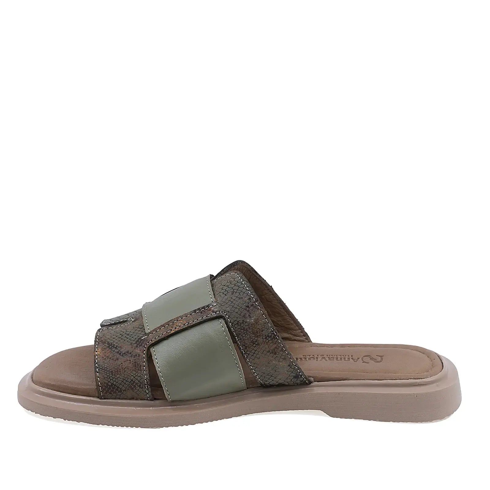 Papuci dama casual piele naturala Anna Viotti D57-618 verde vedere laterala stanga design modern de vara