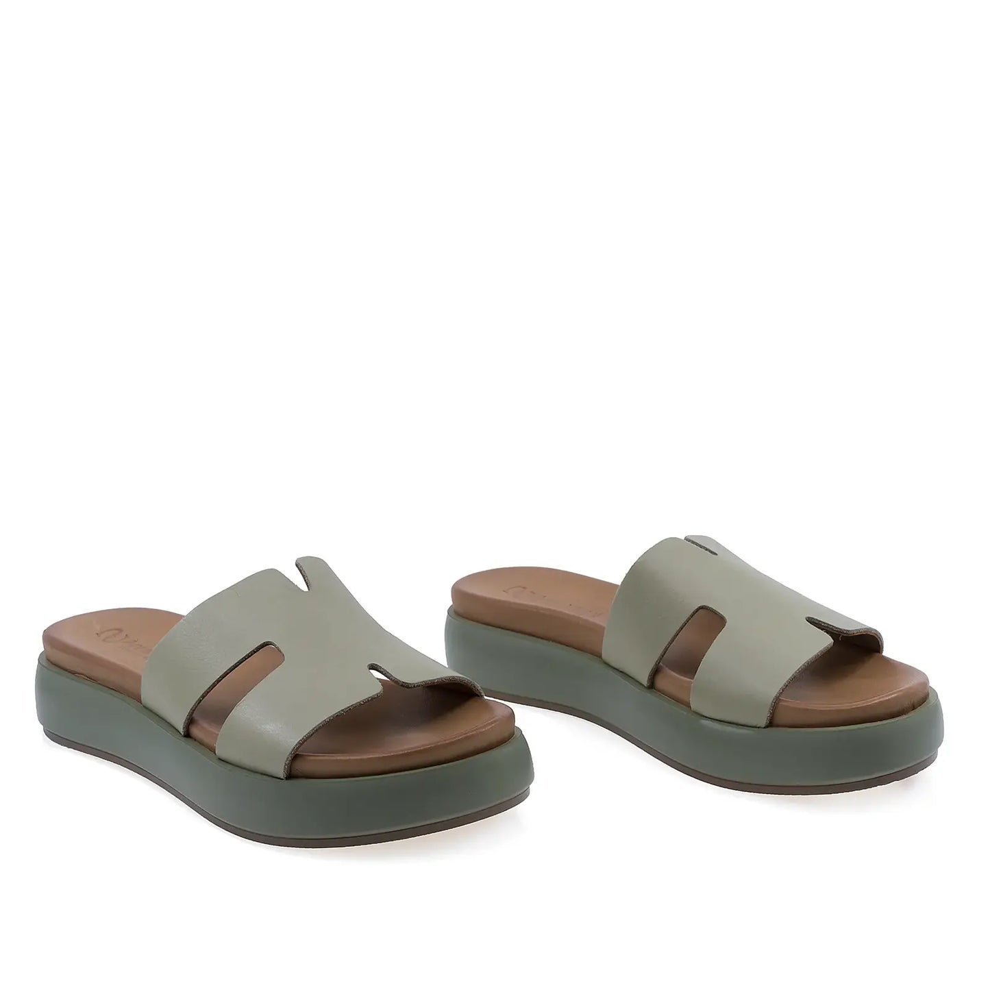Papuci dama casual Anna Viotti D58-2713 din piele naturala verde vedere din fata cu platforma confortabila