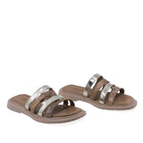 Papuci dama casual Anna Viotti D57-616 piele naturala taba vedere din fata stil modern si confortabil