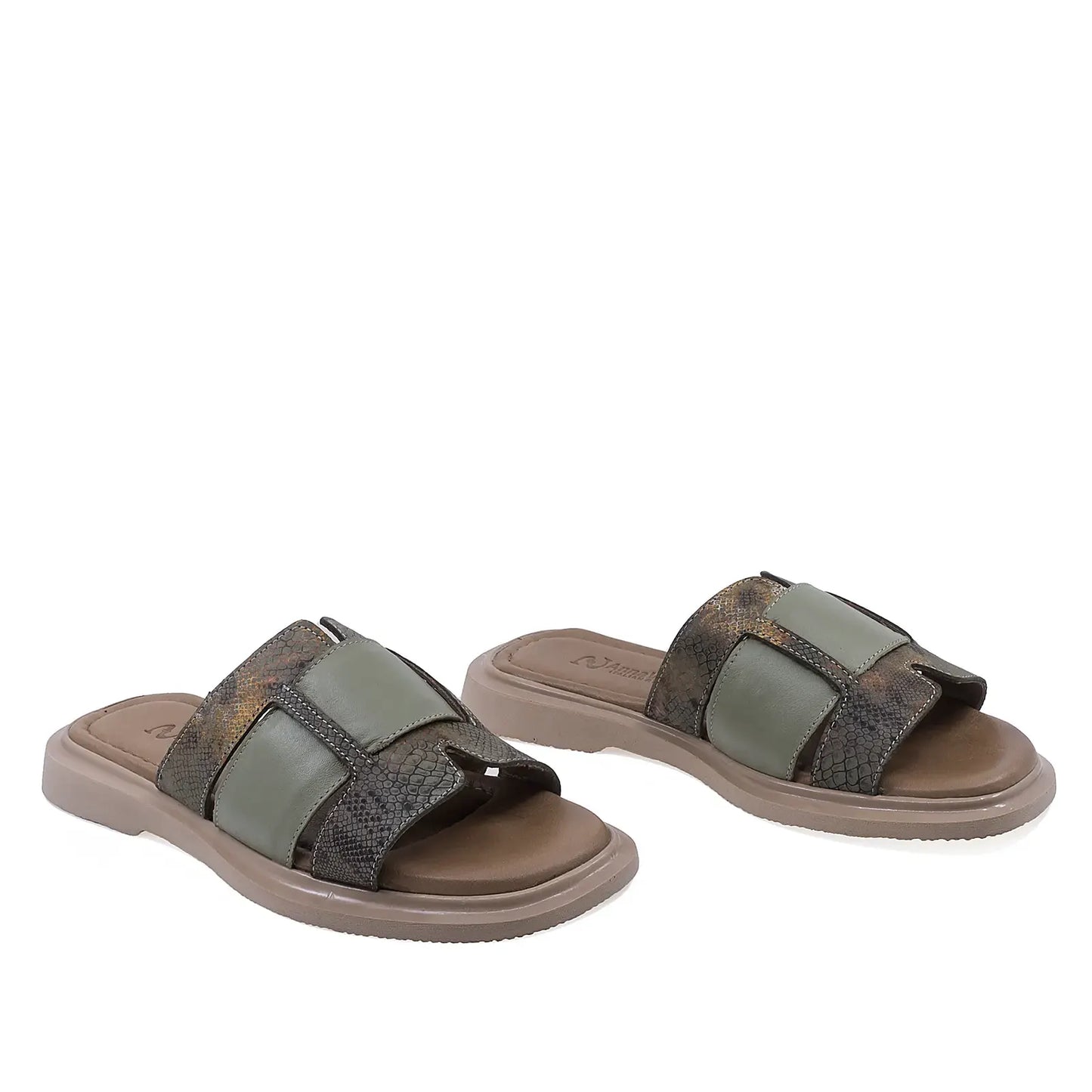 Papuci dama casual Anna Viotti D57-618 piele naturala verde vedere din fata stil modern si confortabil