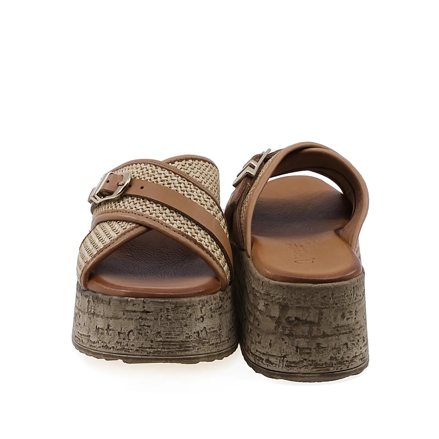 Papuci dama casual Anna Viotti D58-7001 vedere spate piele naturala coniac design modern cu platforma