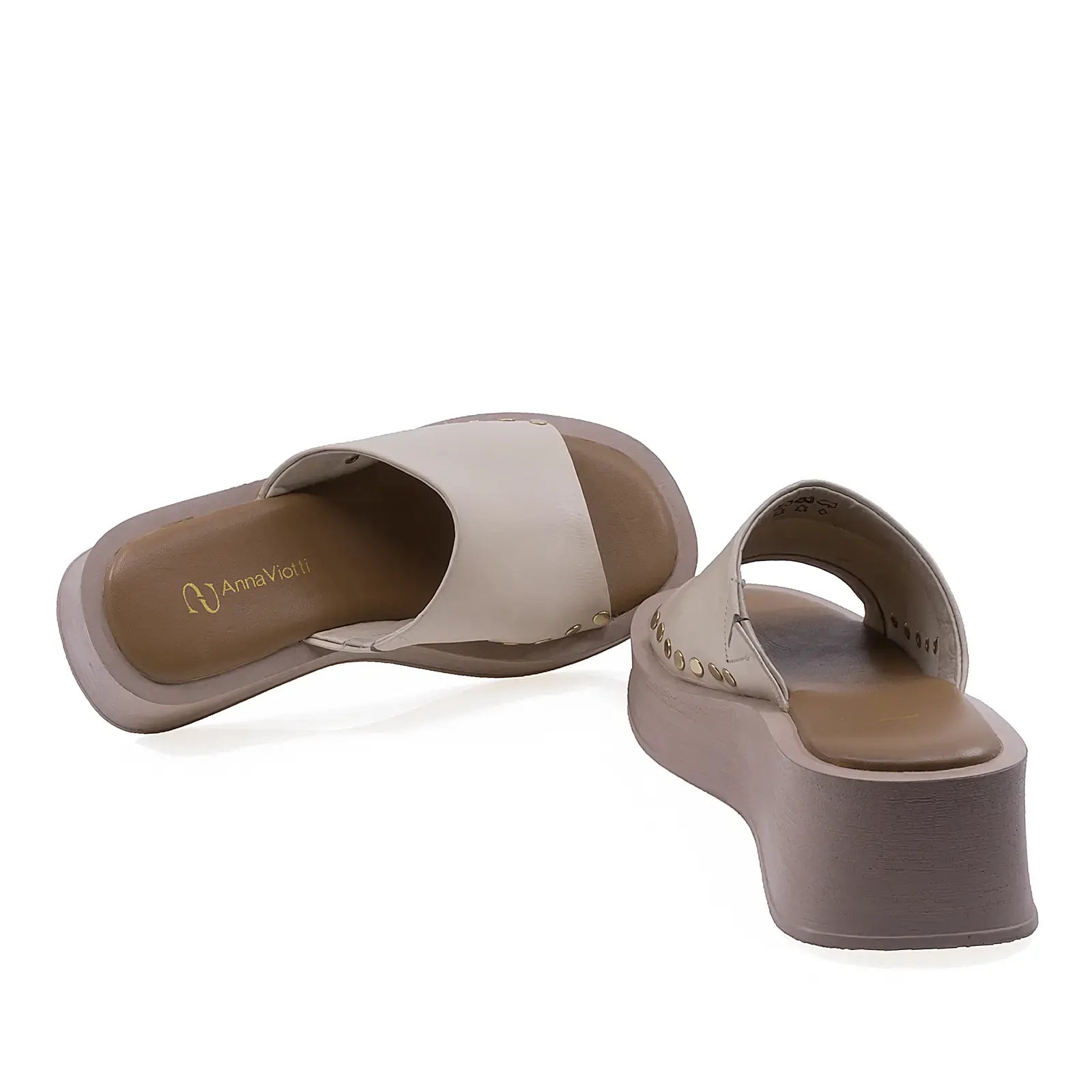 Papuci damă casual Anna Viotti piele naturala D202-82160 ivory