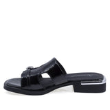 Papuci damă Anna Viotti negri, vedere lateral stânga, stil casual elegant din piele lăcuită