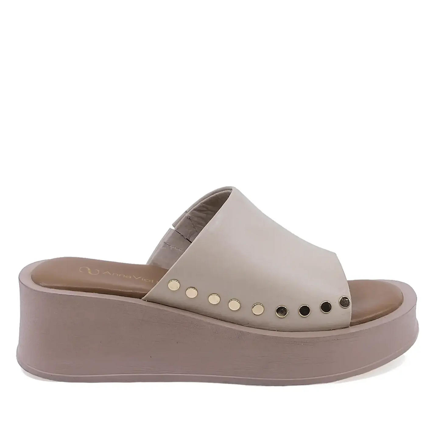 Papuci dama casual Anna Viotti D202-82160 ivory vedere lateral dreapta din piele naturala stil modern