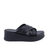 Papuci dama Anna Viotti D202-82406 din piele naturala neagra vedere laterala dreapta cu platforma confortabila