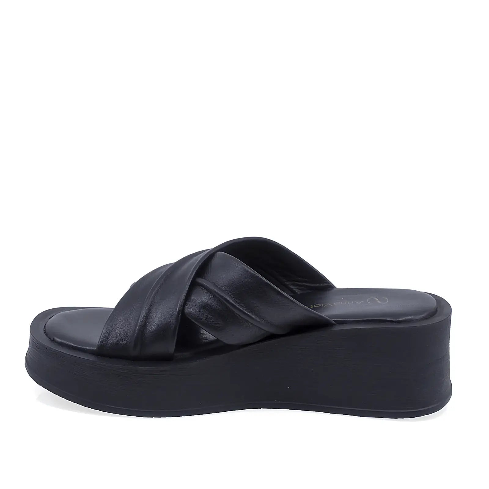 Papuci dama casual Anna Viotti D202-82406 piele naturala neagra vedere laterala stanga design modern si confortabil