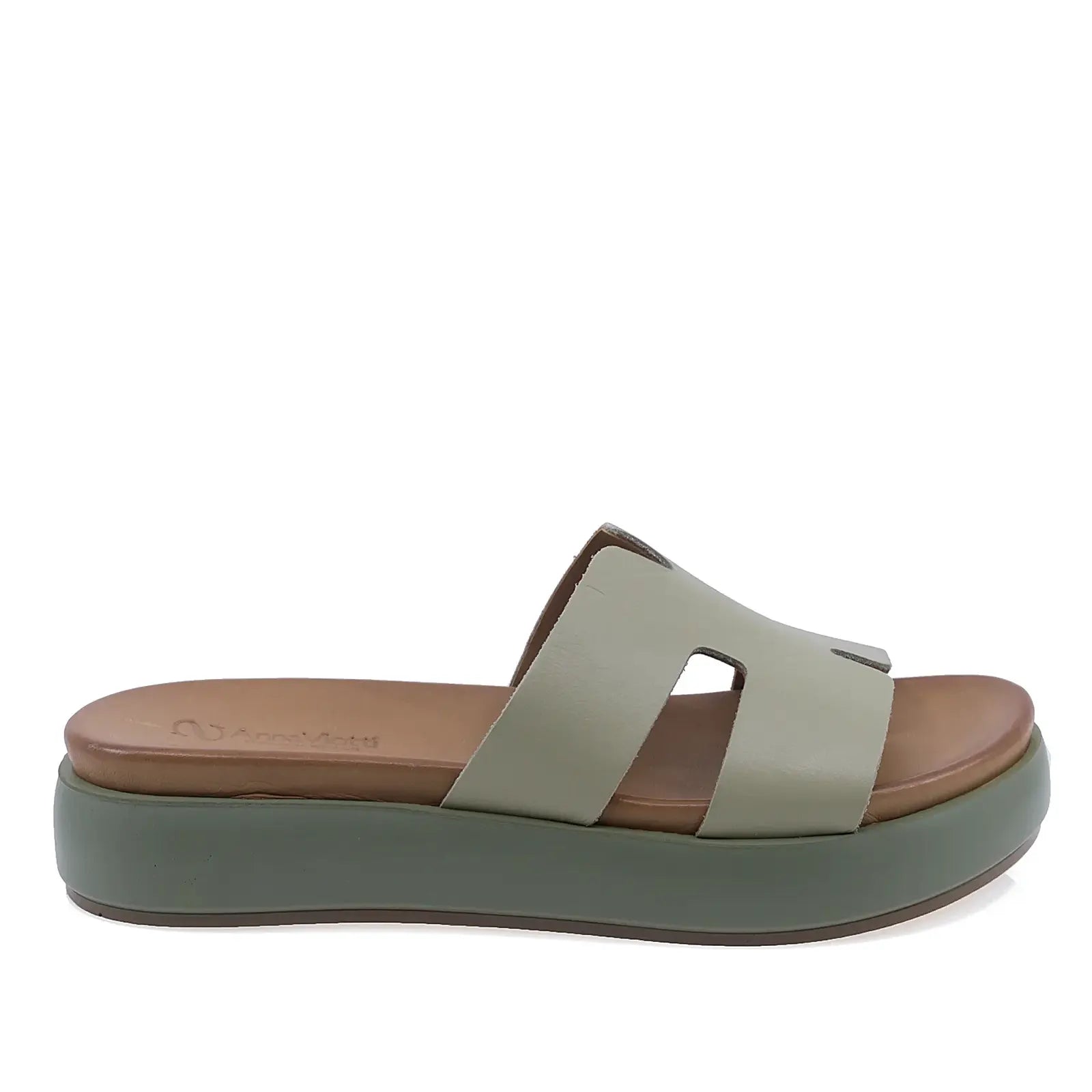 Papuci dama Anna Viotti D58-2713 piele naturala verde vedere laterala dreapta cu talpa platforma