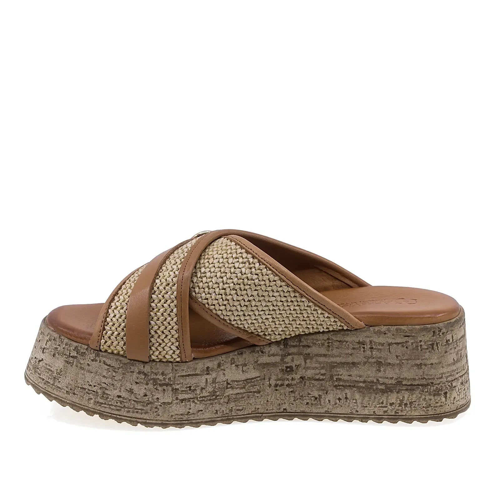 Papuci dama casual din piele naturala Anna Viotti D58-7001 coniac vedere lateral stanga stil elegant