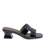 Papuci damă eleganți negri din piele lăcuită Feeling 31088, lateral dreapta, toc pătrat 5 cm