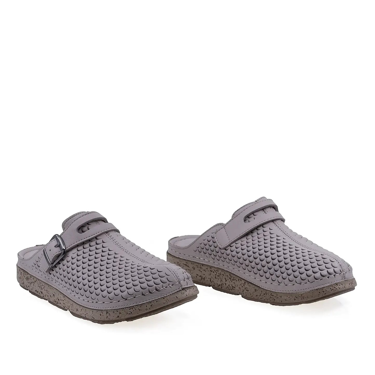 Saboți damă Anna Viotti D60-M106 gri din piele naturală, vedere din față