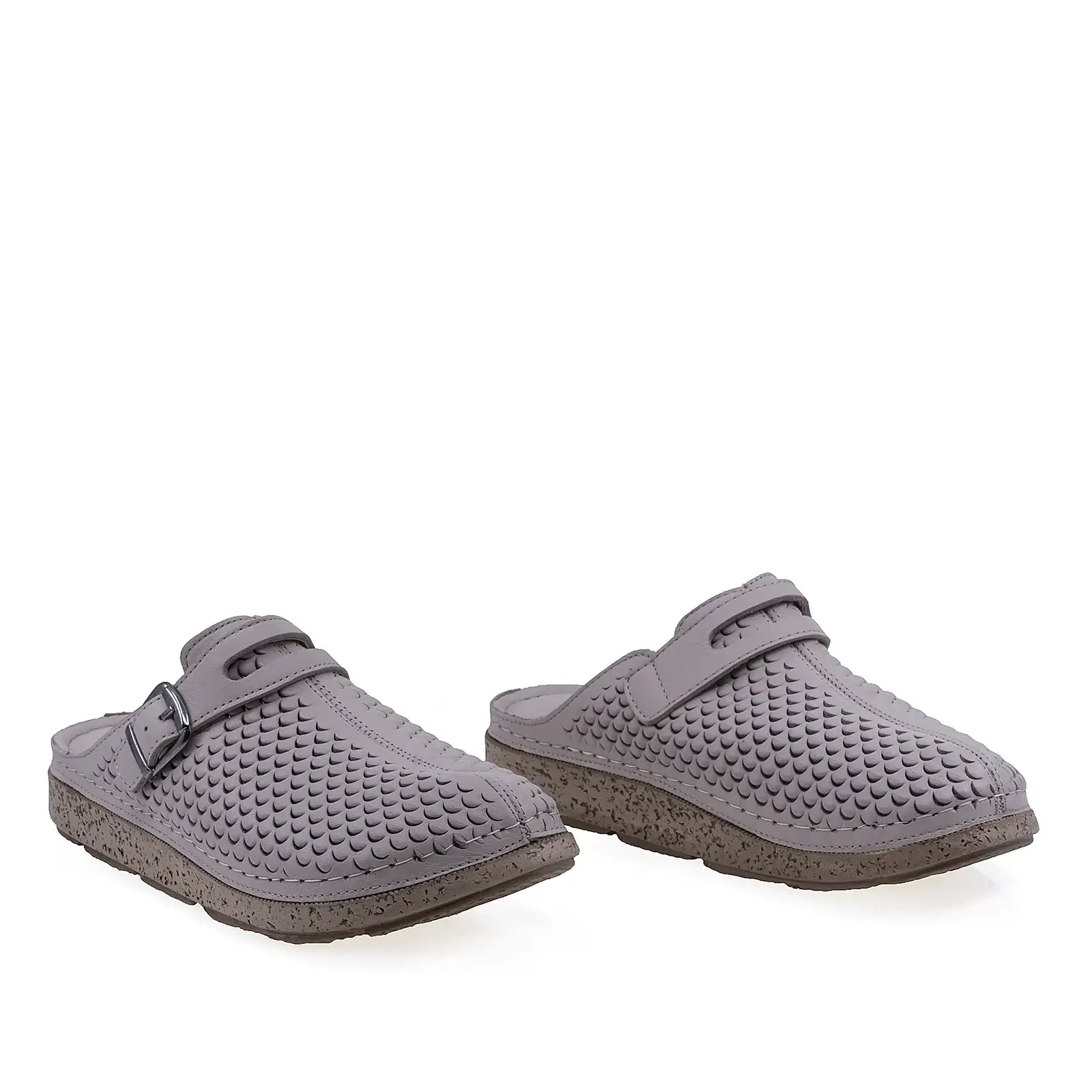 Saboți damă Anna Viotti D60-M106 gri din piele naturală, vedere din față