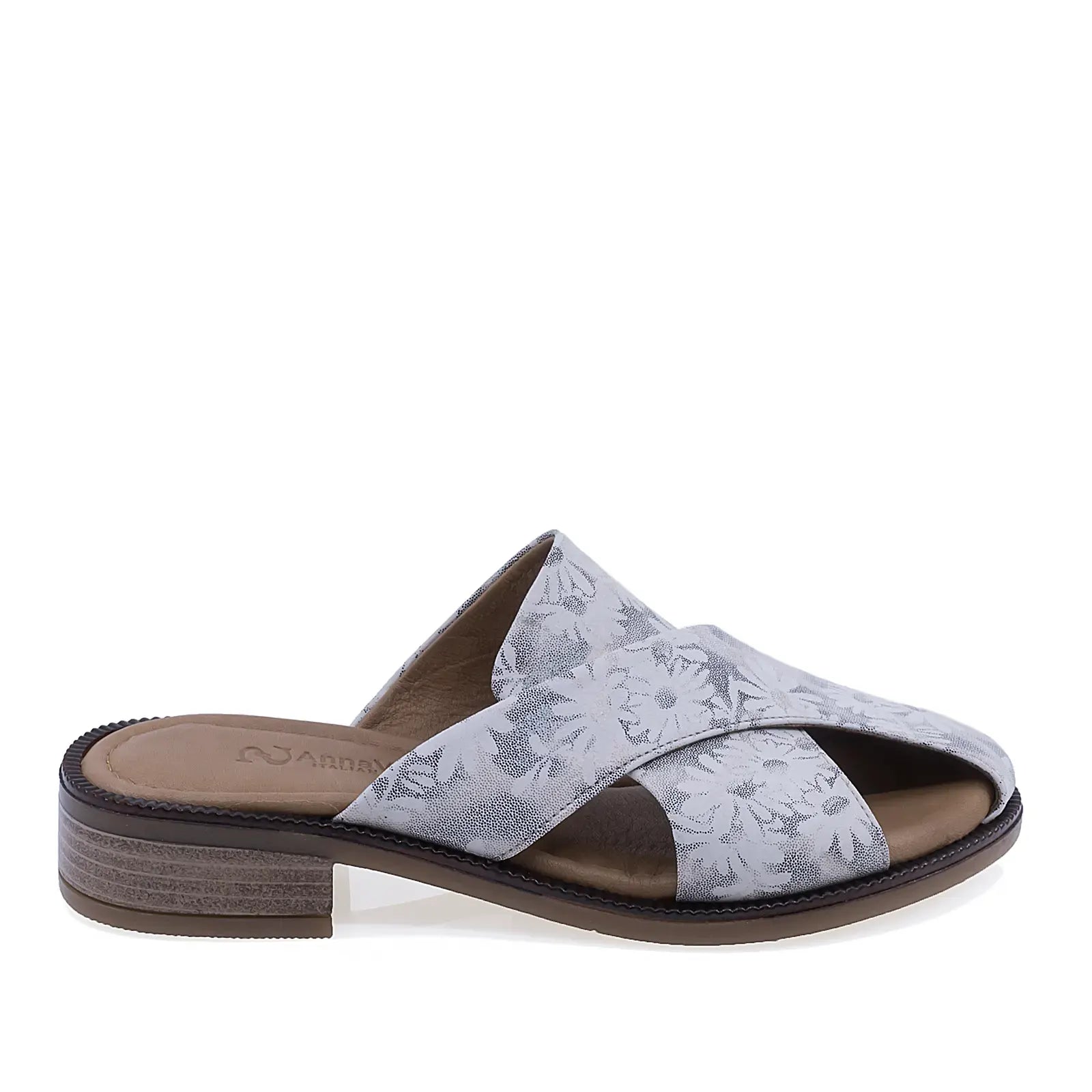 Saboti dama casual Anna Viotti D57-26305 din piele naturala cu flori vedere lateral dreapta confortabili