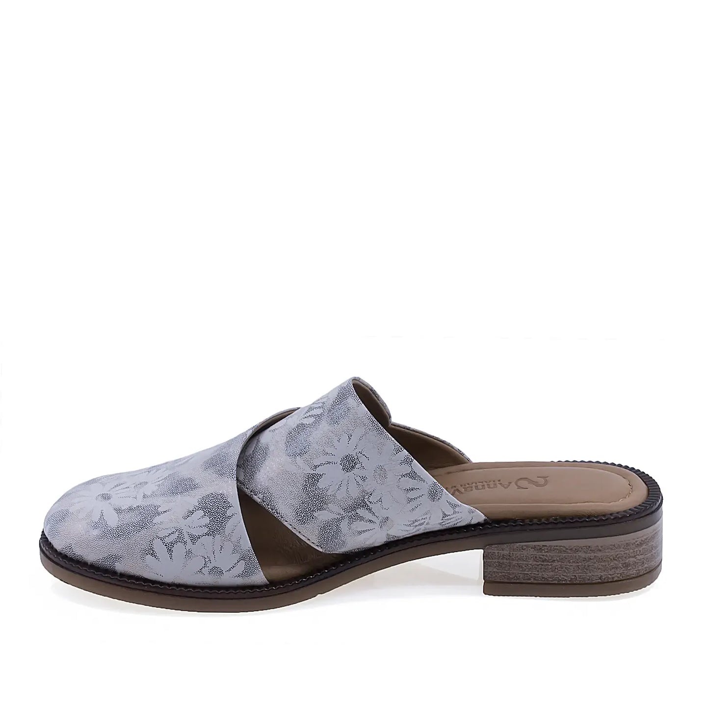 Saboti dama casual piele naturala Anna Viotti D57-26305 cu model floral vedere lateral stanga