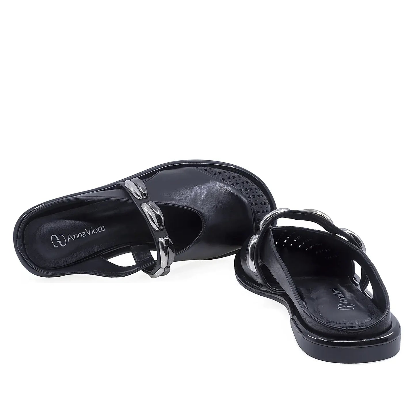 Branț saboti damă casual Anna Viotti din piele naturală neagră, model 6365P-A139-Y01, confort sporit