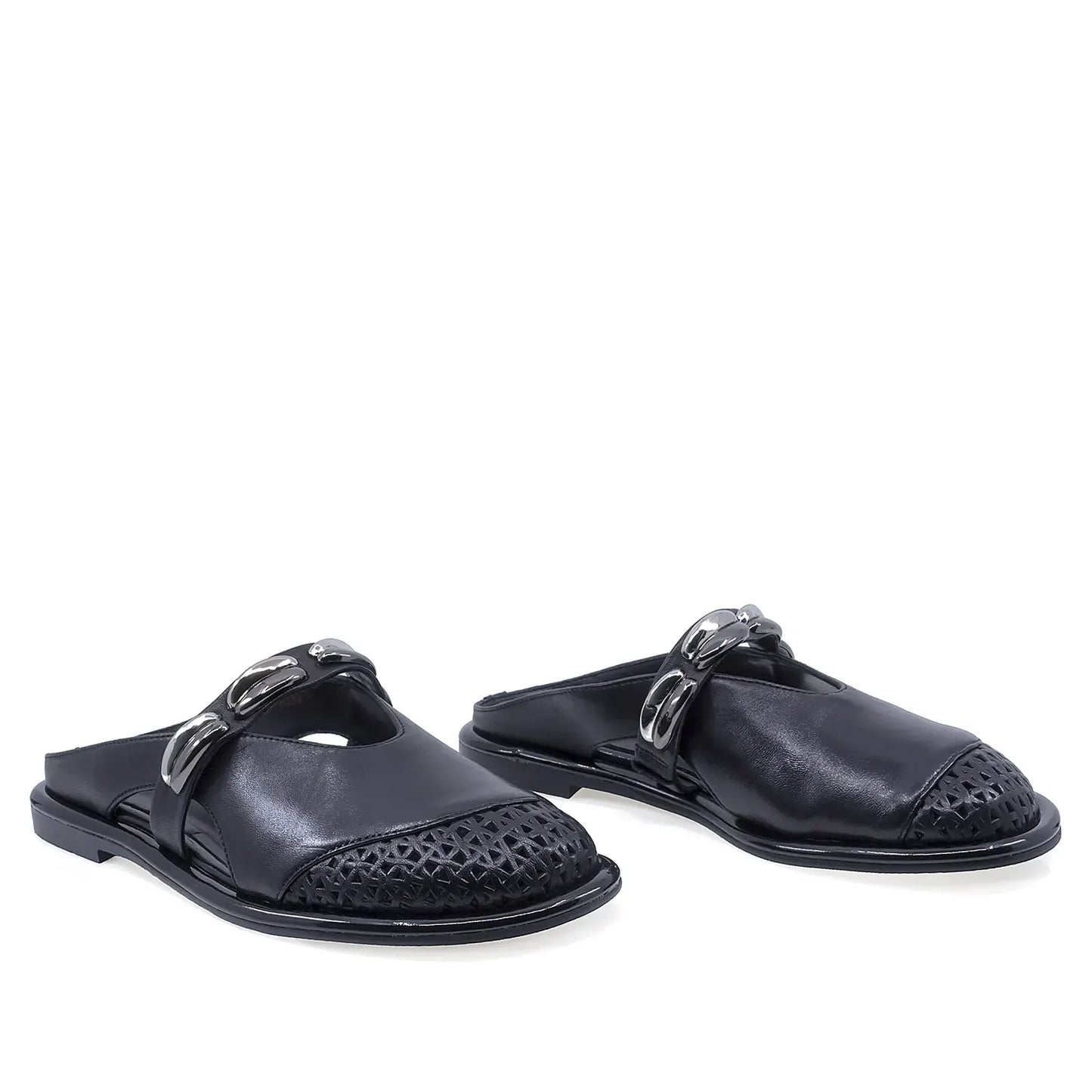 Saboti damă casual Anna Viotti negru din piele naturală, model 6365P-A139-Y01, vedere față