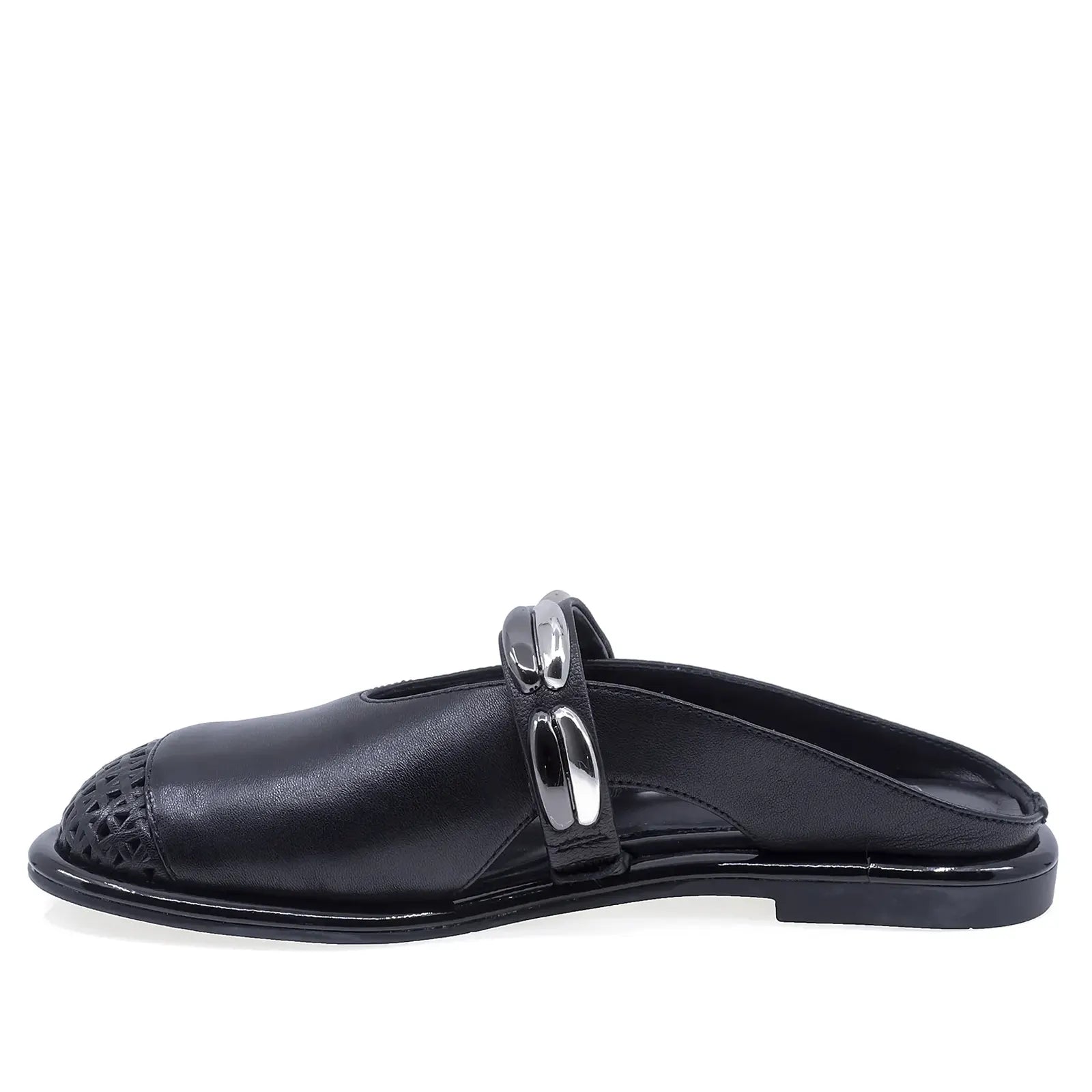 Saboti casual damă Anna Viotti negru din piele naturală, model 6365P-A139-Y01, vedere lateral stânga
