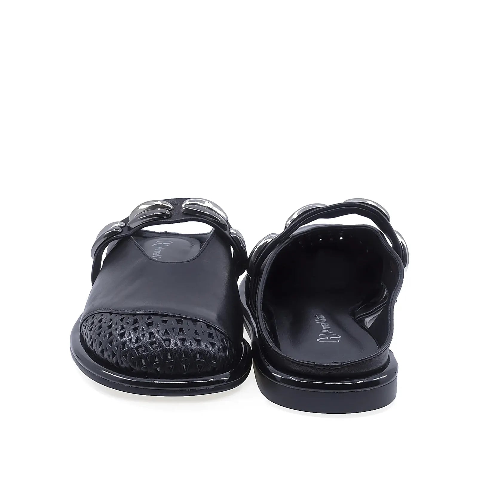 Saboti damă casual Anna Viotti din piele naturală neagră, model 6365P-A139-Y01, vedere spate