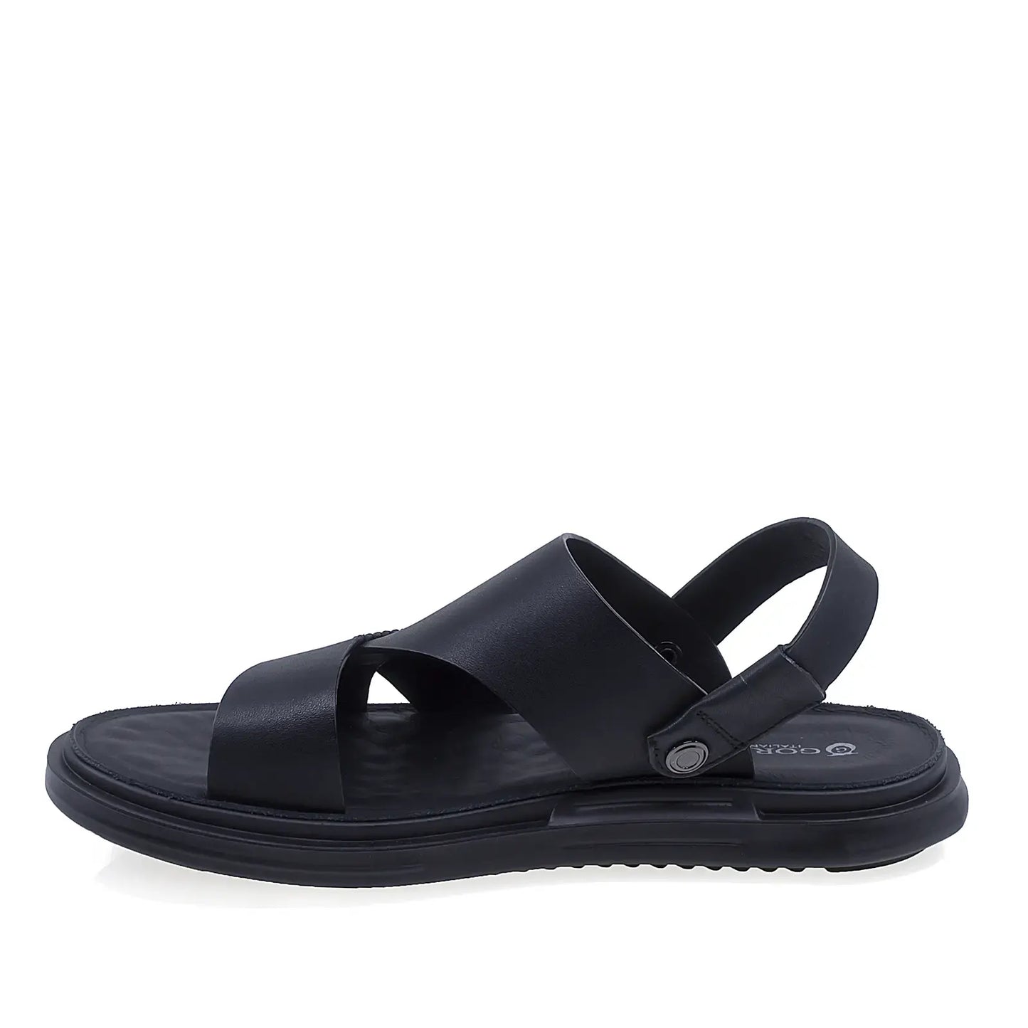 Sandale barbati casual Goretti negre din piele naturala vedere lateral stanga confortabile
