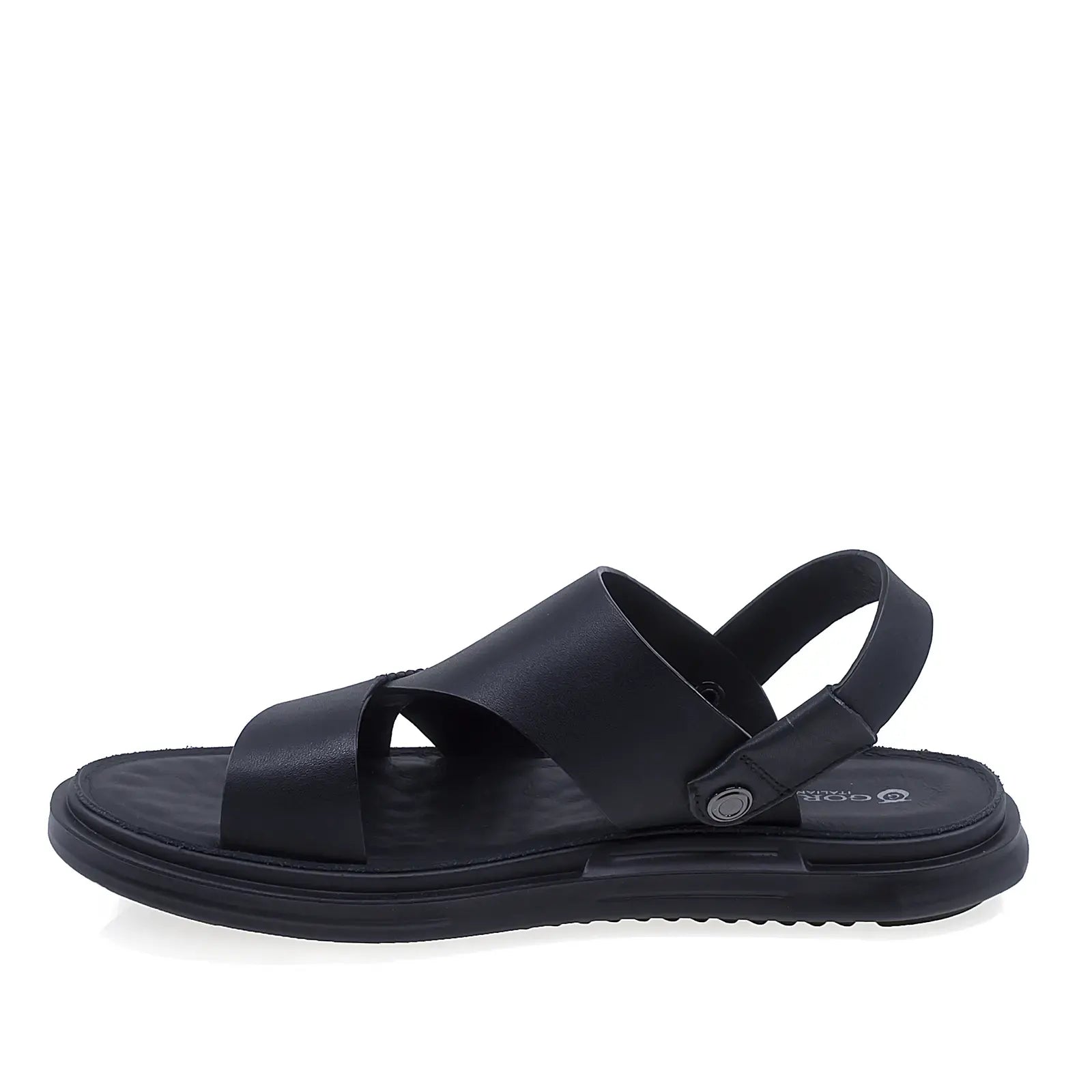 Sandale barbati casual Goretti negre din piele naturala vedere lateral stanga confortabile