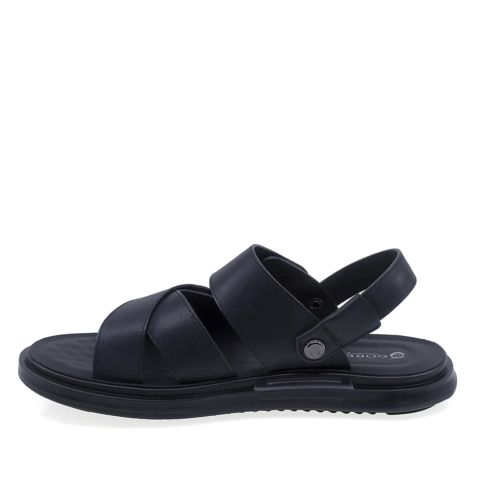 Sandale barbati casual Goretti negre din piele naturala vedere lateral stanga confortabile