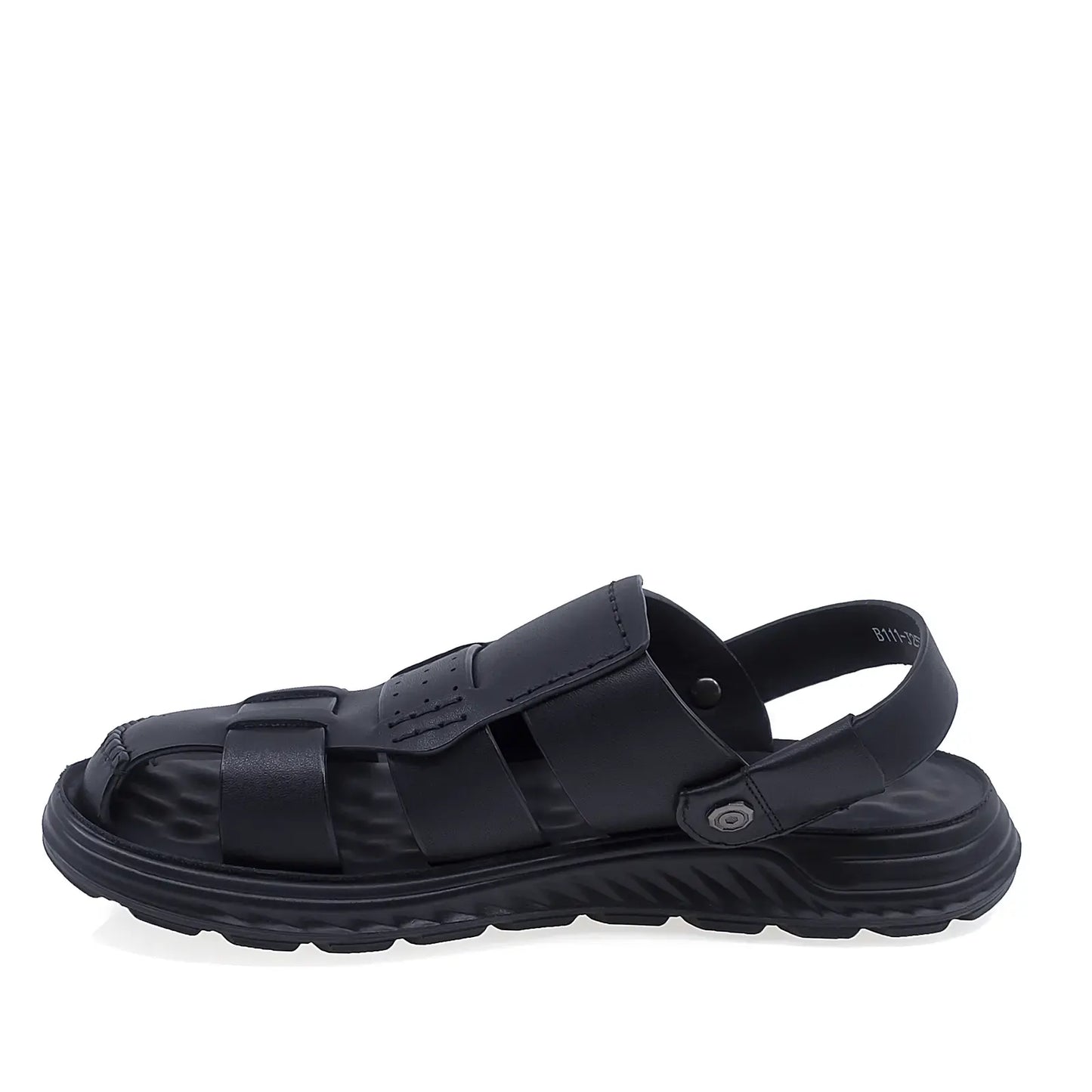 Sandale barbati casual Goretti negre din piele naturala vedere lateral stanga confortabile