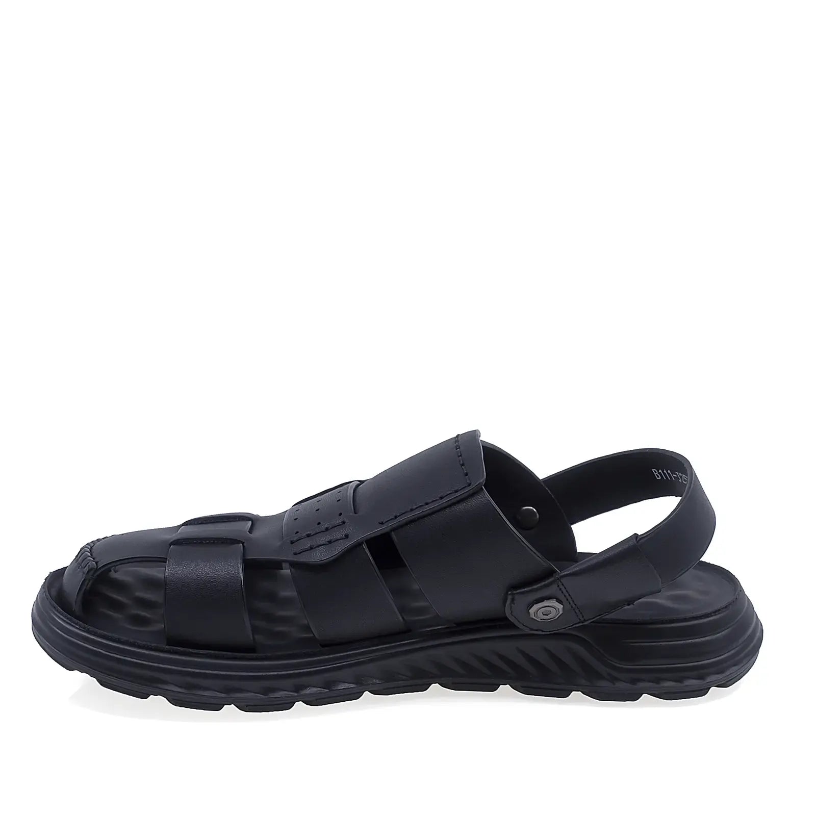 Sandale barbati casual Goretti negre din piele naturala vedere lateral stanga confortabile