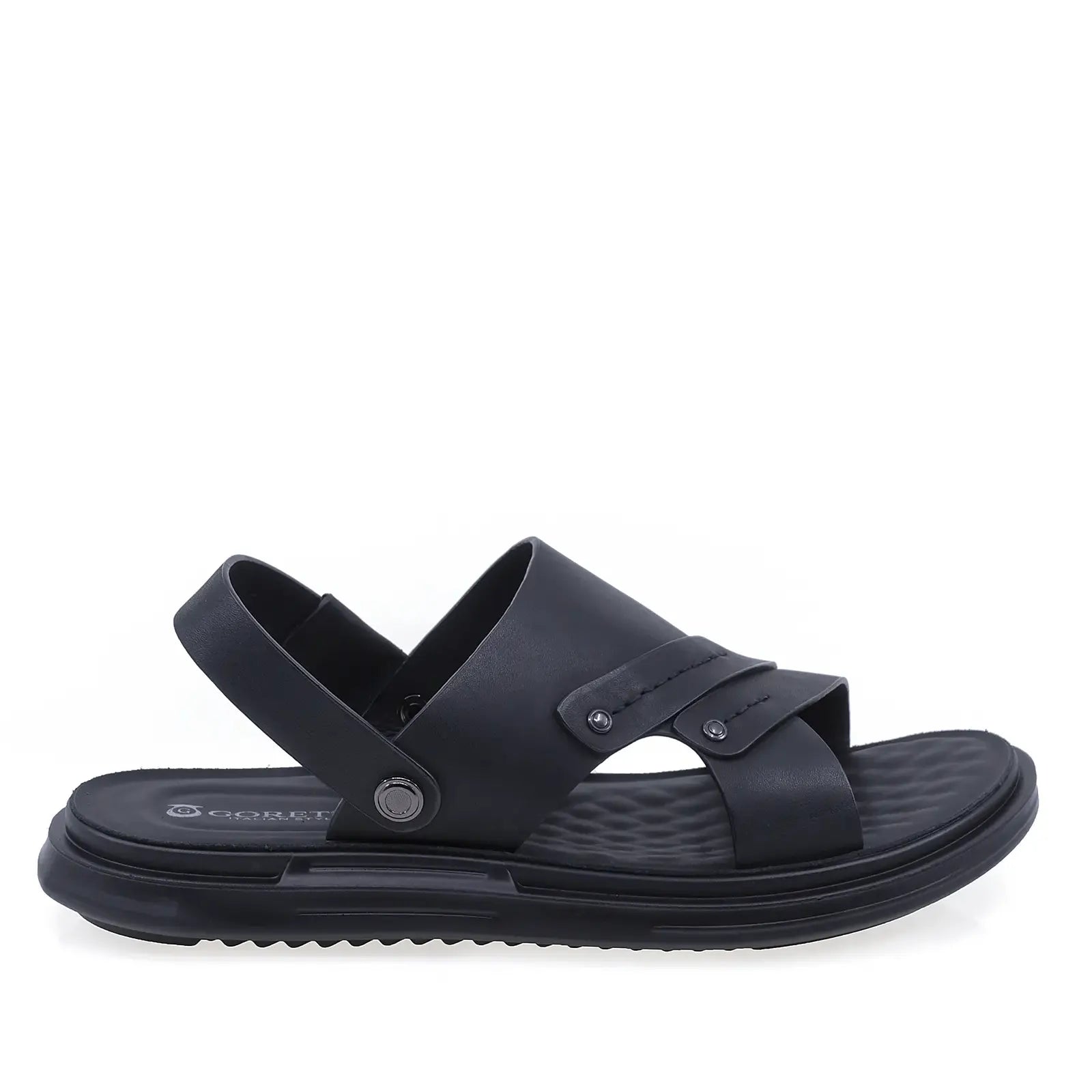 Sandale bărbați casual Goretti B111-D172011 negre, vedere laterală dreapta, talpă ușoară și flexibilă