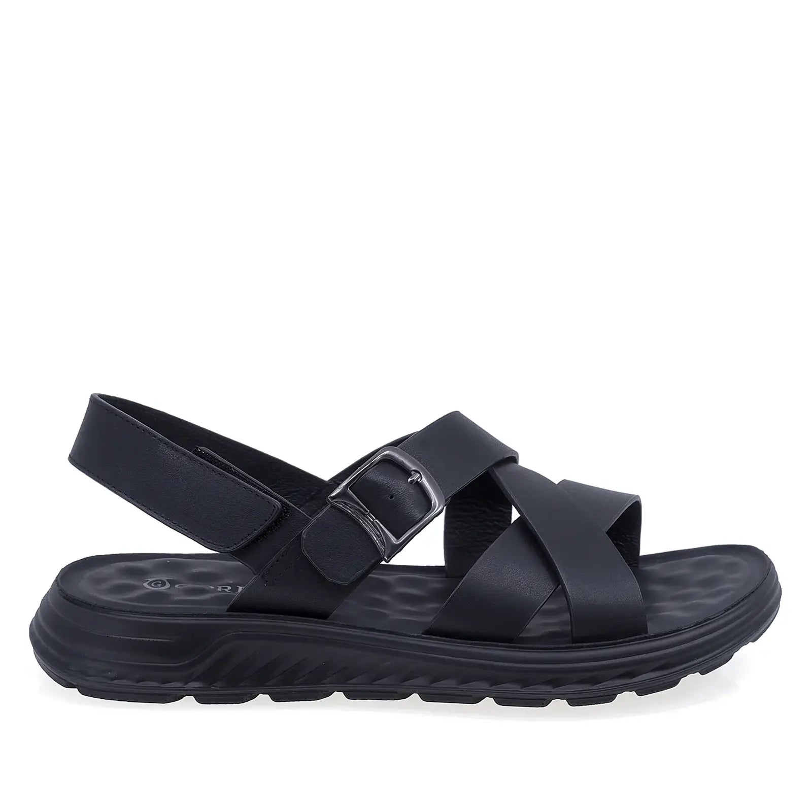 Sandale bărbați casual Goretti B111-J25703 negre, vedere laterală dreapta, talpă flexibilă și ușoară