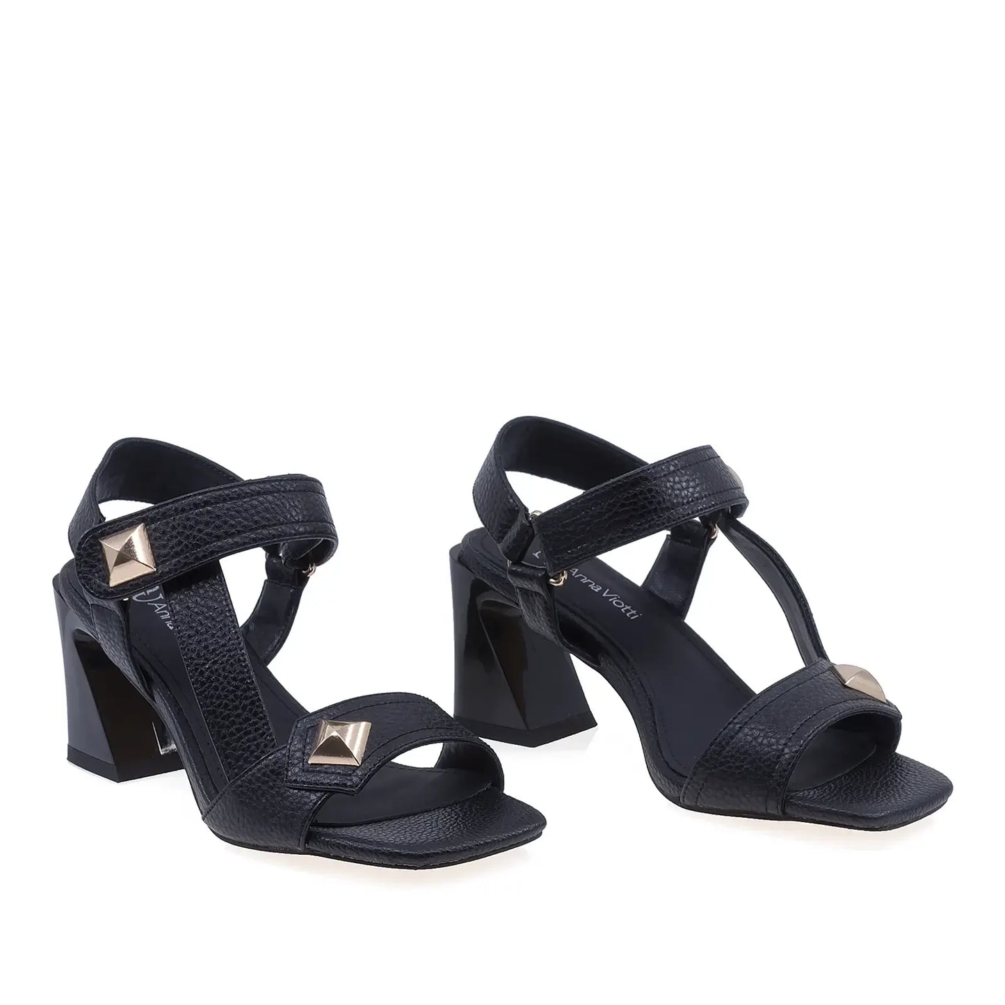 Sandale dama elegante Anna Viotti D106-RD1365-B26 negre din piele naturala premium, cu toc de 7 cm