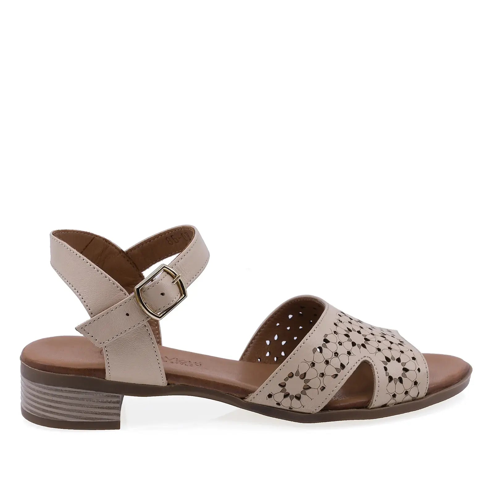 Vedere laterală dreapta a sandalelor damă Anna Viotti D19-86 bej, realizate din piele naturală pentru confort zilnic