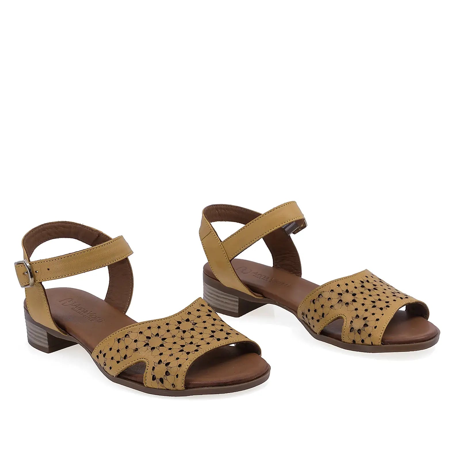 Sandale damă Anna Viotti D19-86 galbene din piele naturală, cu branț fusbet și design casual elegant