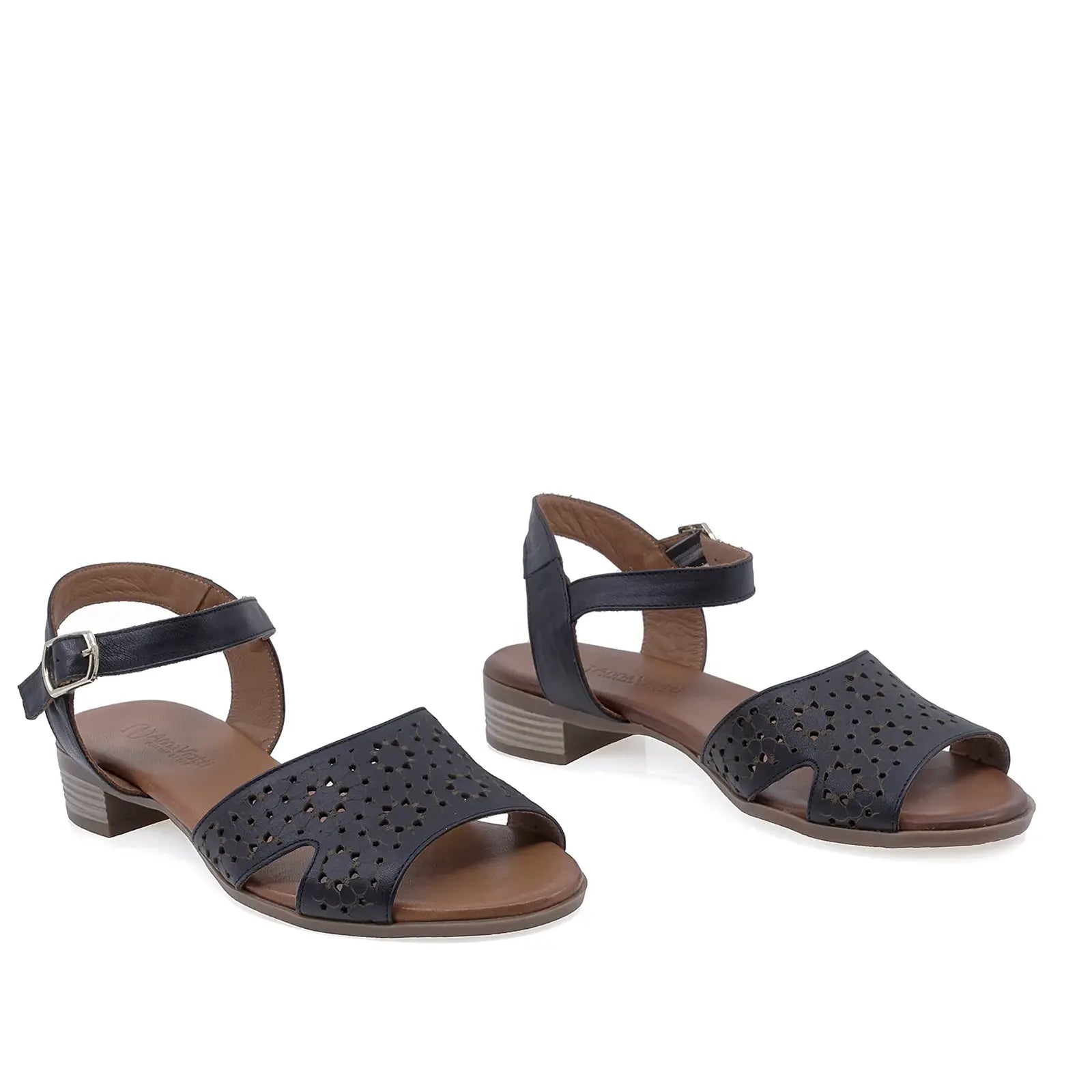 Sandale damă Anna Viotti D19-86 negre din piele naturală, cu toc pătrat și design casual-elegant